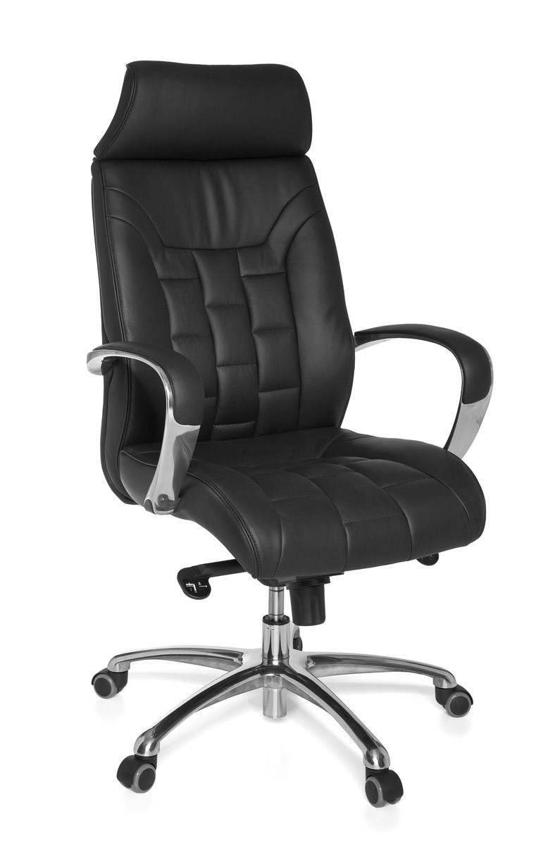 Bürostuhl Echtleder schwarz XXL | Extra breite Rückenlehne und Sitzfläche | Maße 66x62x118-128 cm