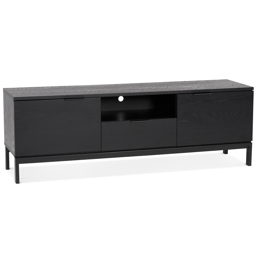 Design-TV-Möbel Catodik aus schwarzem Eichenholz-MDF und schwarzem Metall | Schwarz | 150x50x40 cm