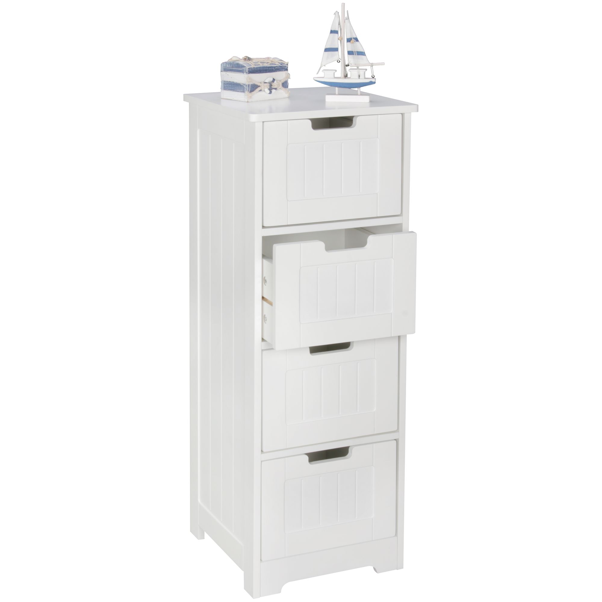 Badschrank PATTI Landhausstil MDF Weiß matt | 30x83x30 cm | 4 Schubladen