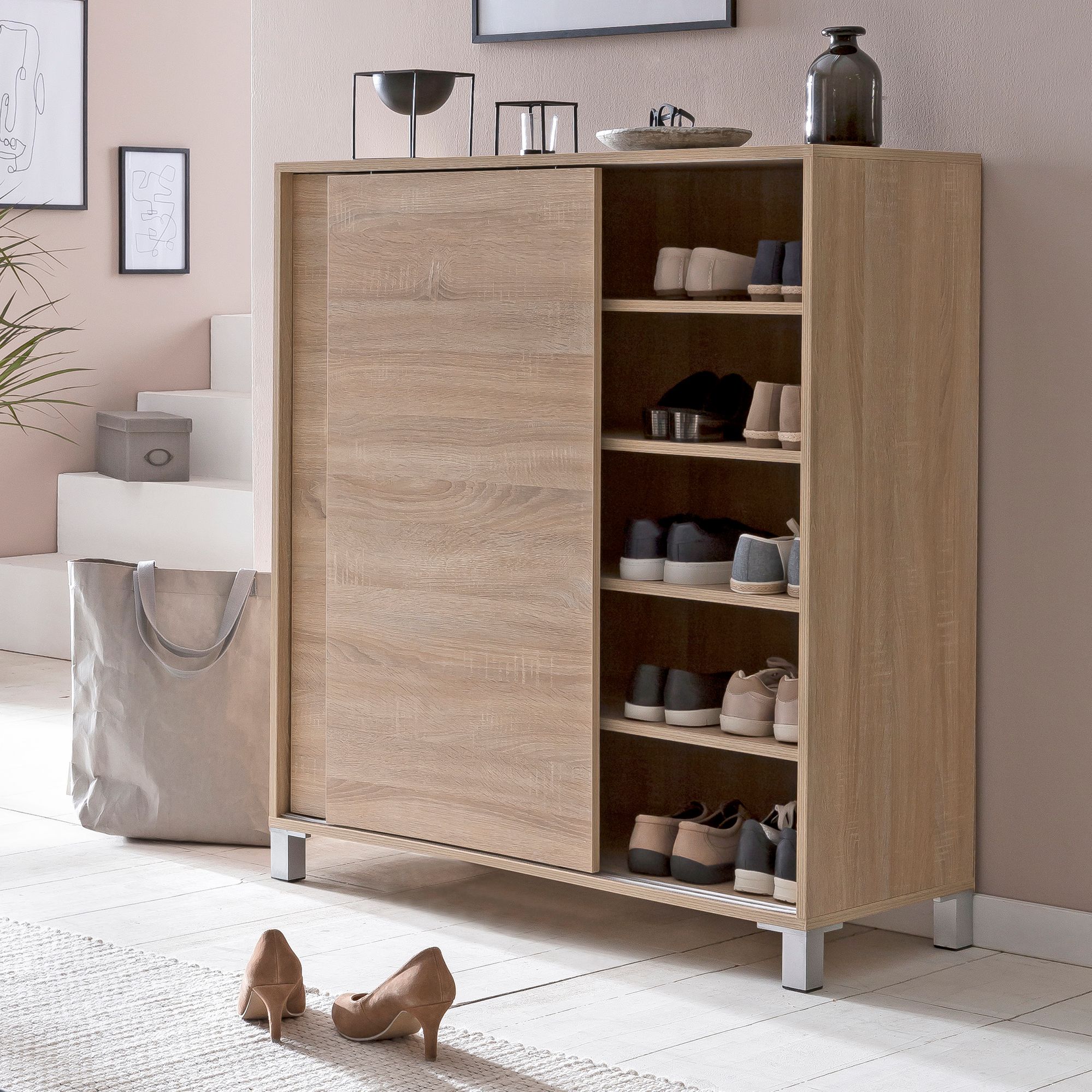 Schuhschrank Holz Sonoma | Farbe Sonoma | Maße 100x108x37,5 cm