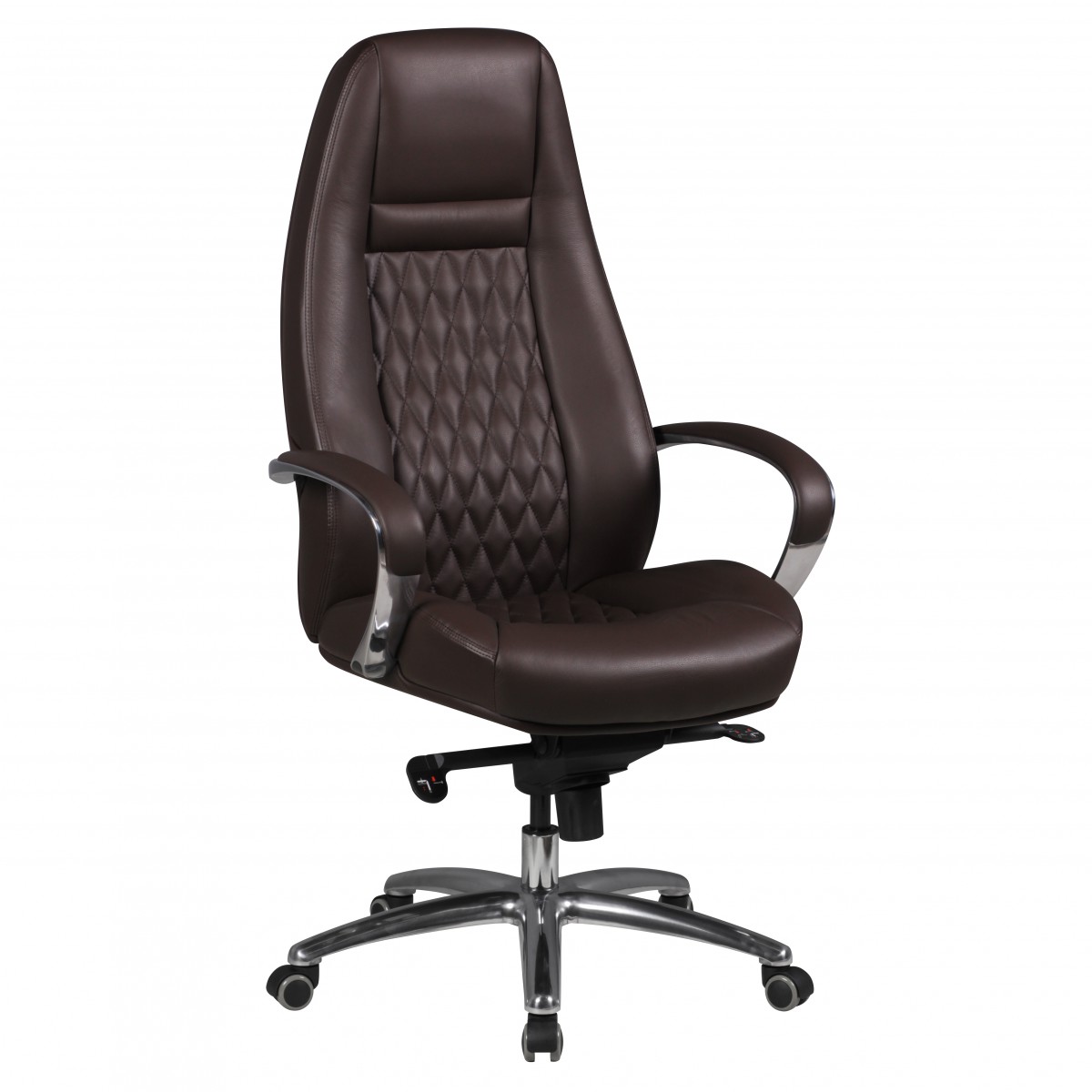 Bürostuhl AUSTIN Echt-Leder Braun | Aluminium Fußkreuz Silber | Höhe 120-130 cm | Breite 68 cm