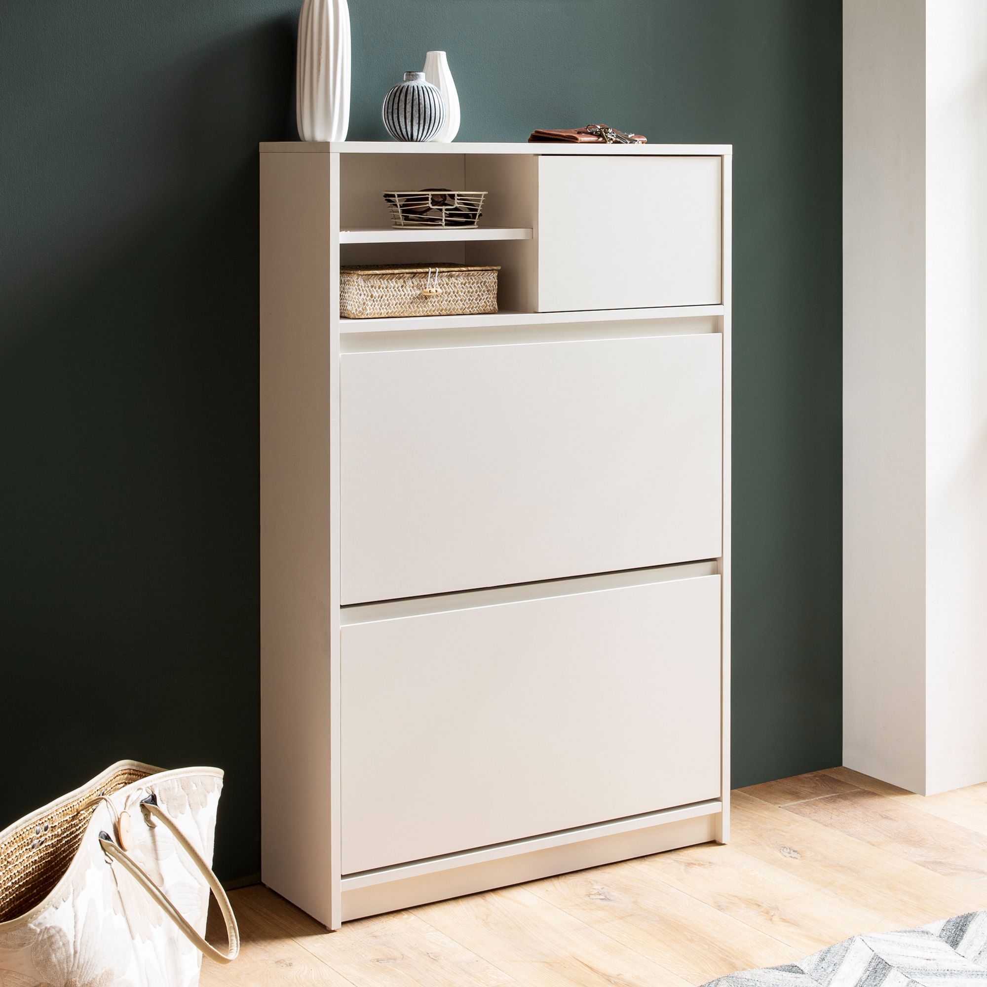 Schuhschrank Weiß | Lackiertes MDF | 71x110x24 cm