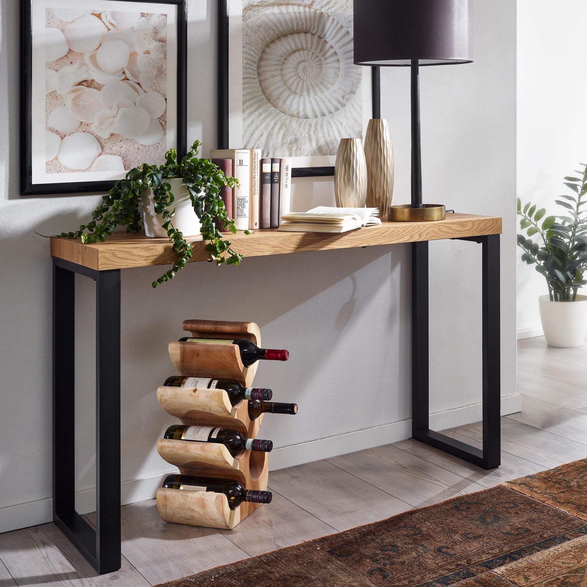 Konsolentisch Eiche-Dekor / Schwarz | 120x39x75,5 cm | MDF Platte & Metallbeine
