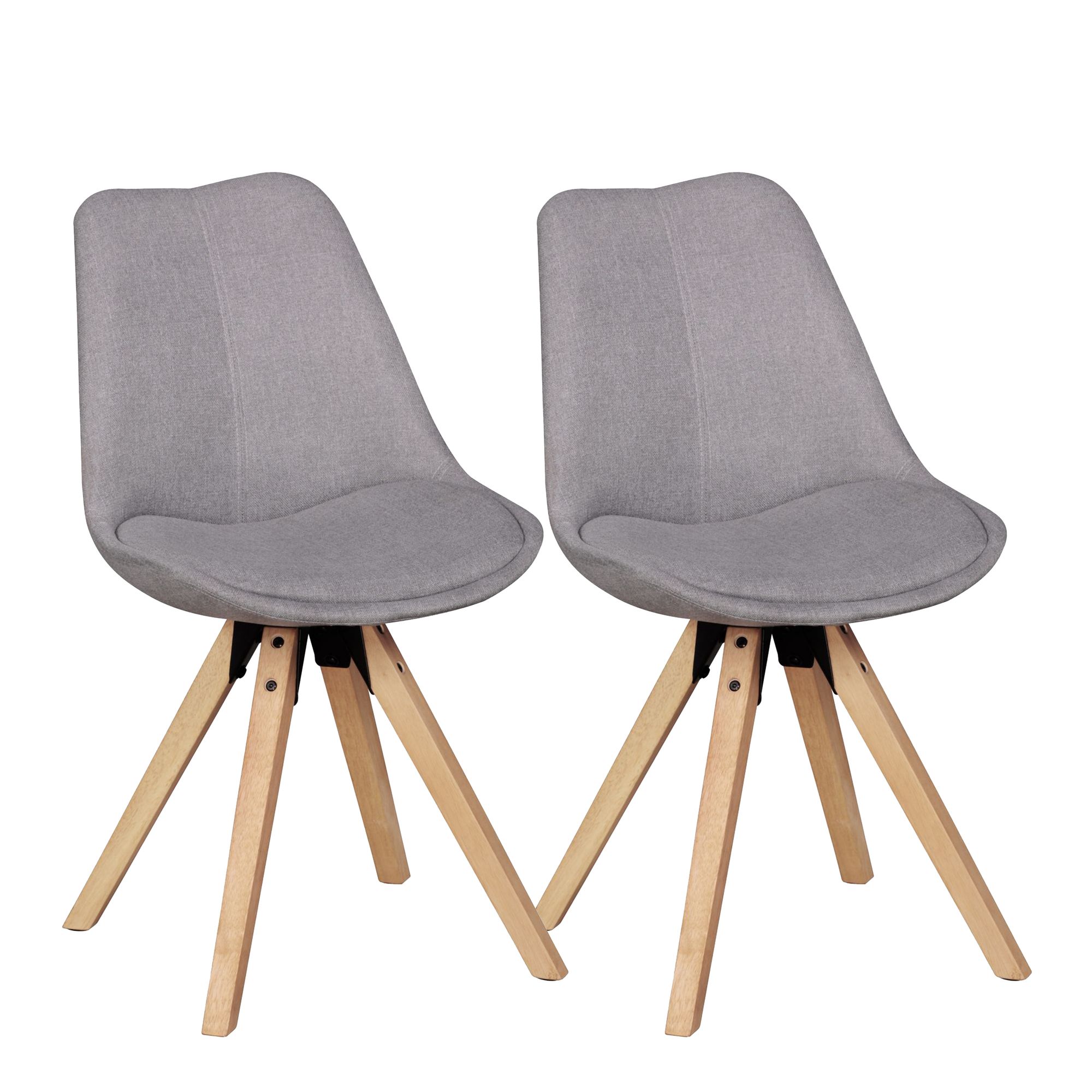 2er Set Retro Esszimmerstuhl LIMA Hellgrau | Stoff gepolstert | 49x87x52 cm
