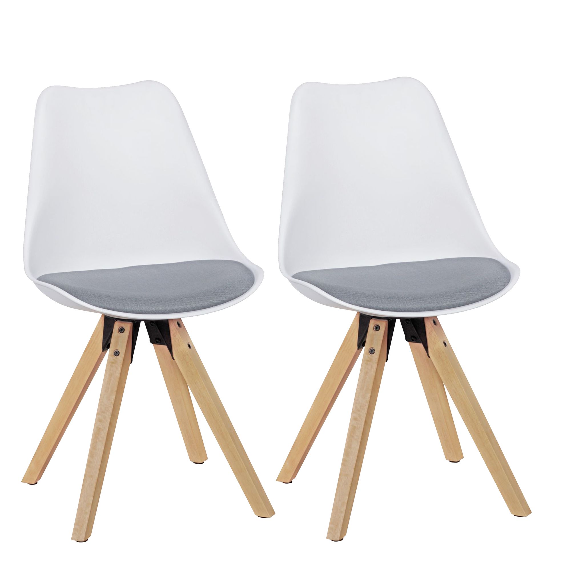2er Set Retro Esszimmerstuhl LIMA Weiß/Grau | Stoff gepolstert | 49x87x52 cm