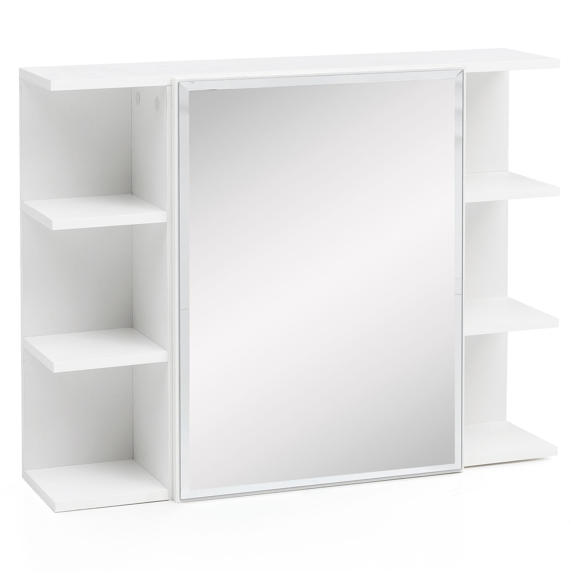 Hängeschrank mit Spiegel Weiß 80x64,5x20 cm | Melaminbeschichtung | Moderner Badschrank