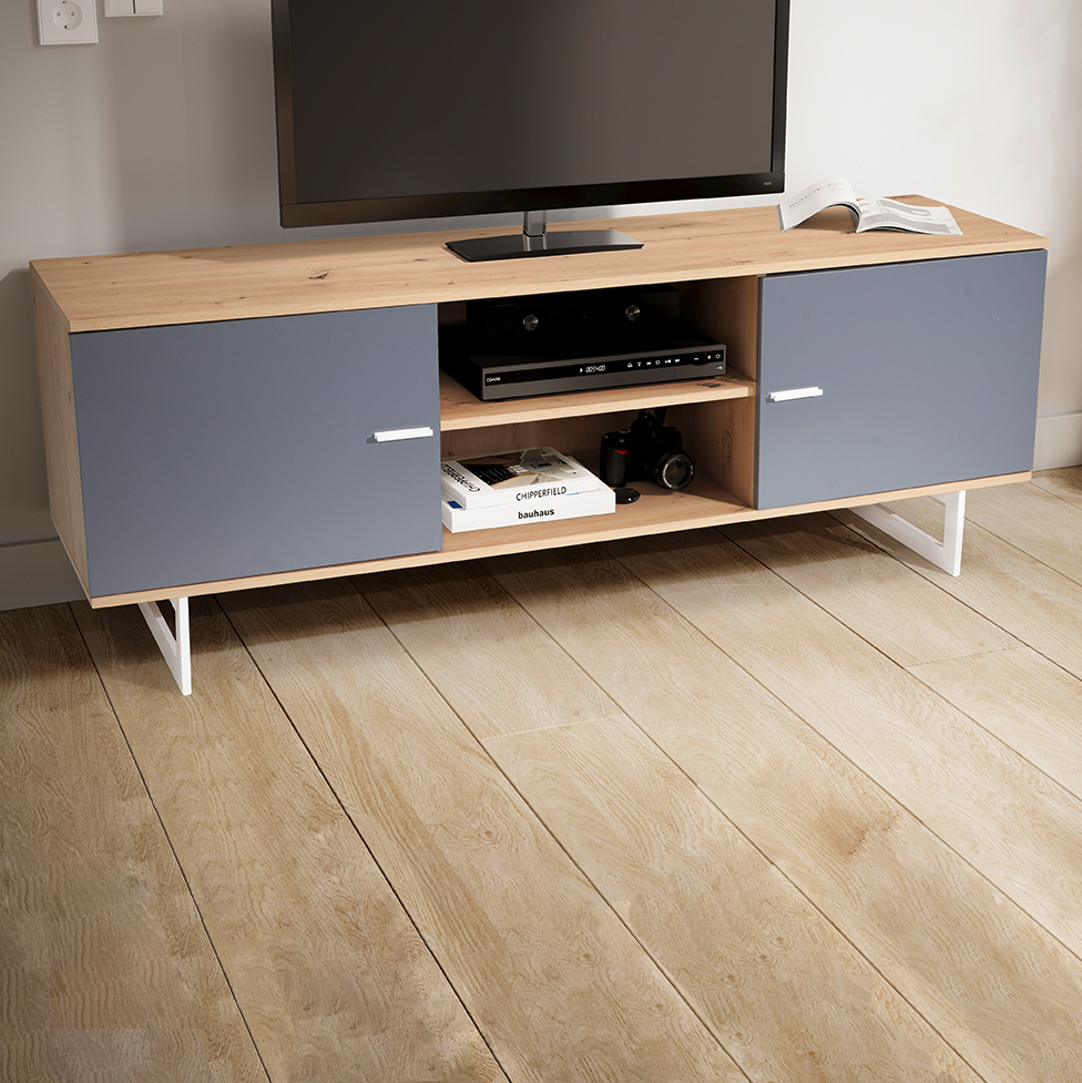 Lowboard Eiche-Dekor Grau | 150x55x40 cm | Moderner TV-Schrank mit zwei Türen