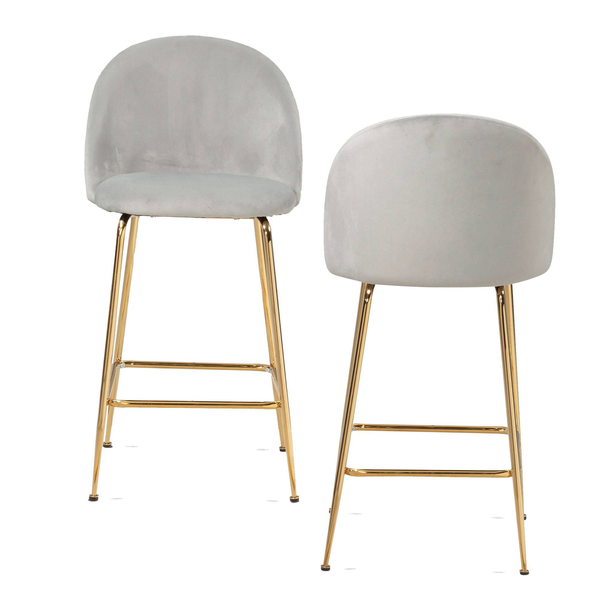 2er Set Barhocker Samt Grau | Goldene Metallbeine | 50x50x102 cm