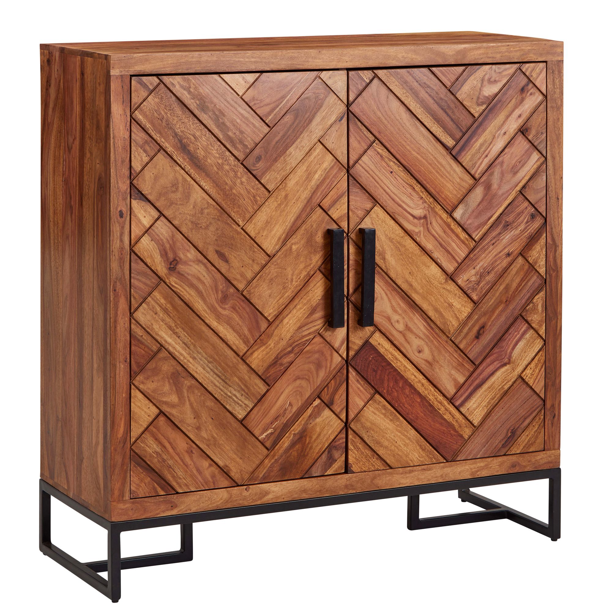 Schuhschrank Sheesham Massivholz | Dunkelbraun & Schwarz | 100x105x40 cm