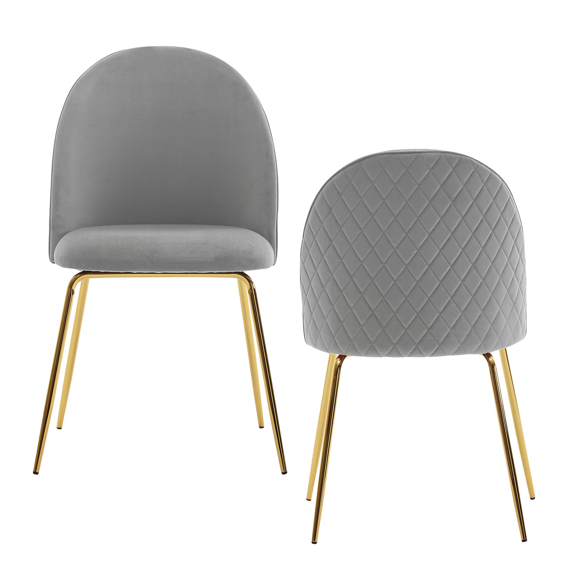 2er Set Esszimmerstühle Samt Grau mit goldfarbenen Beinen 53x50x86 cm | Skandinavisches Design