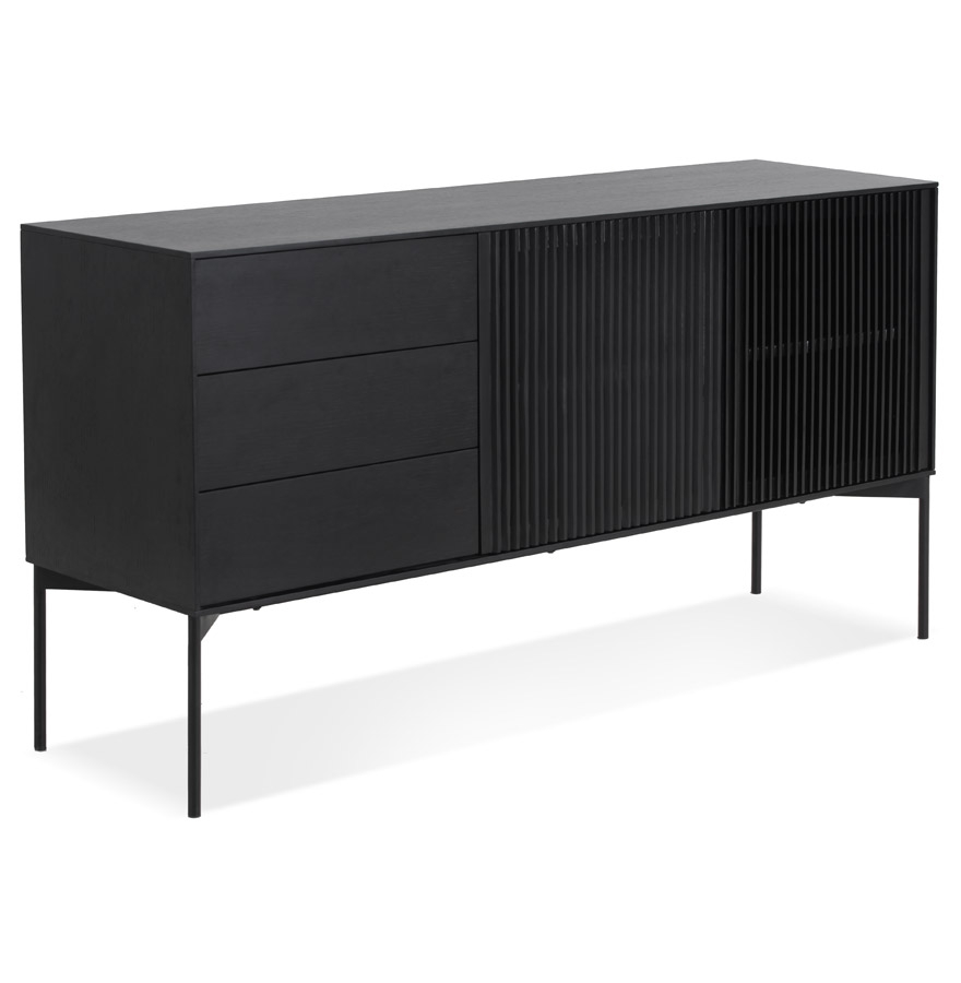 Design-Aufbewahrungseinheit aus schwarzem MDF-Holz mit Eichenfurnier | 160x45x82 cm