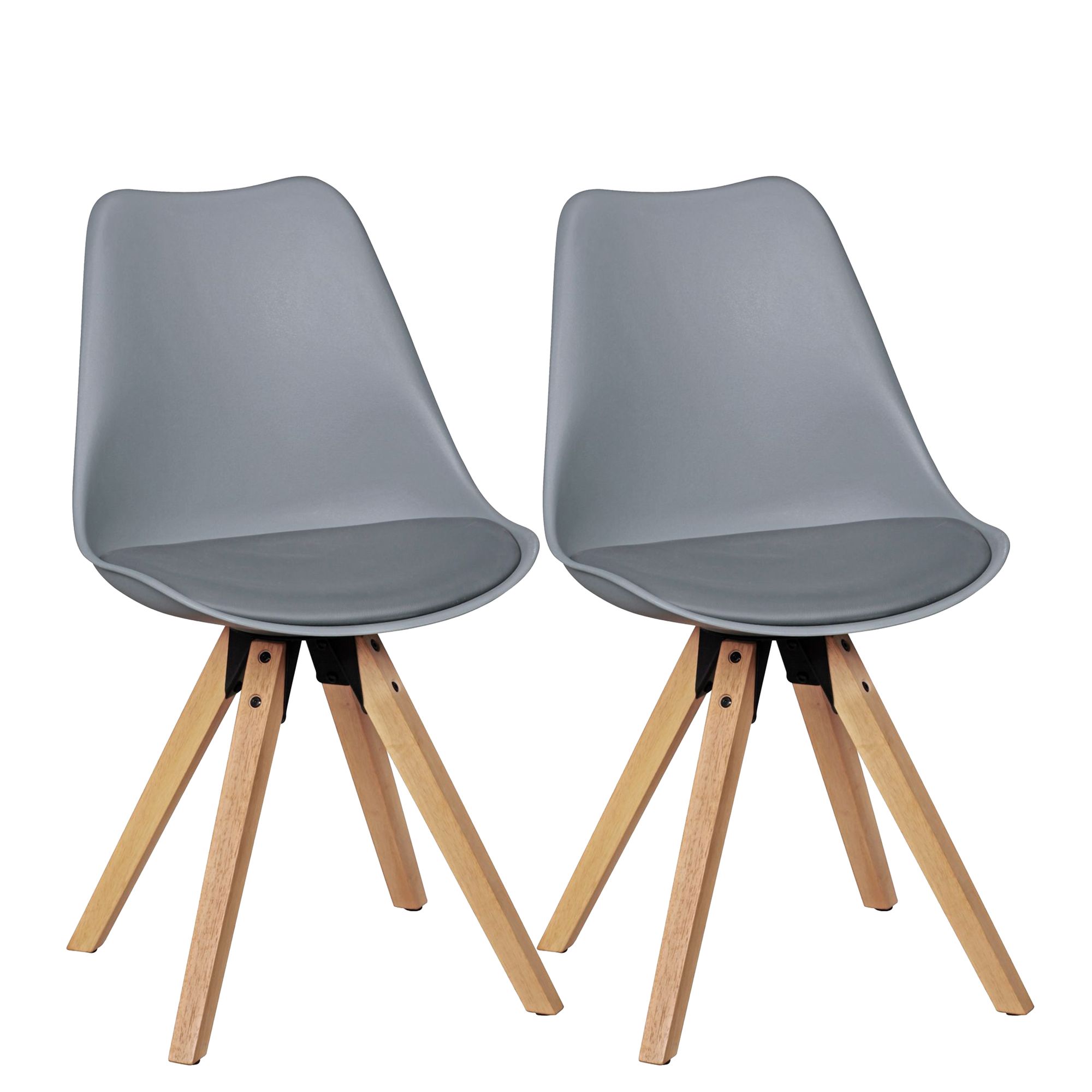2er Set Retro Esszimmerstuhl LIMA Grau | Kunstleder | 49x87x52 cm