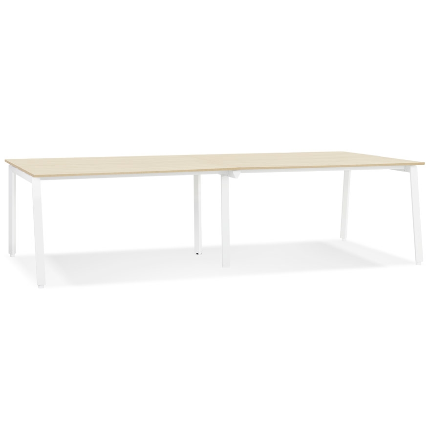 Amadeus Doppel-Schreibtisch | Natürlich melaminbeschichtetes MDF-Holz und weißes Metall | 280x140x74,5 cm