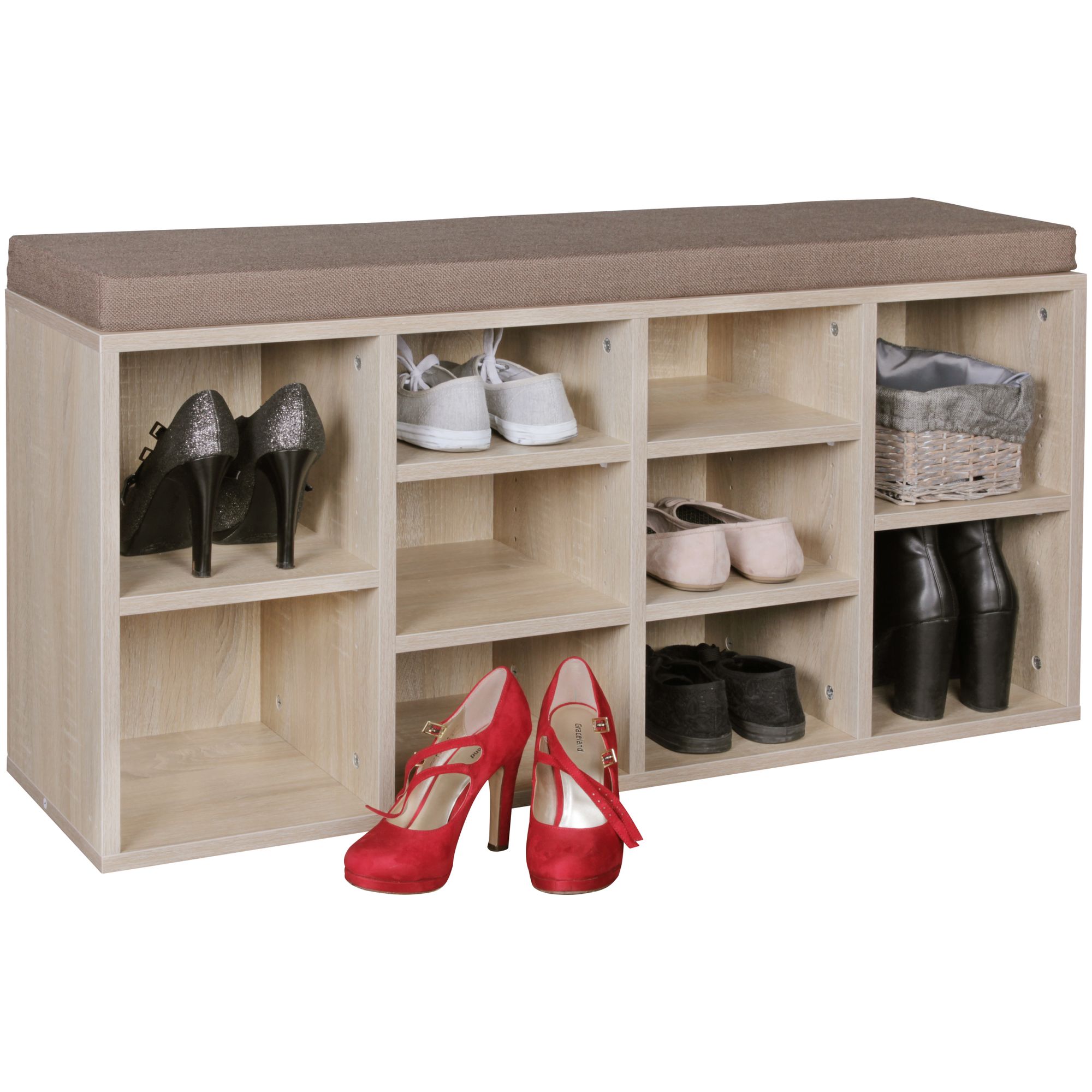 Schuhbank 103,5x53x30 cm | Sonoma | Garderobenbank mit braunem Sitzkissen