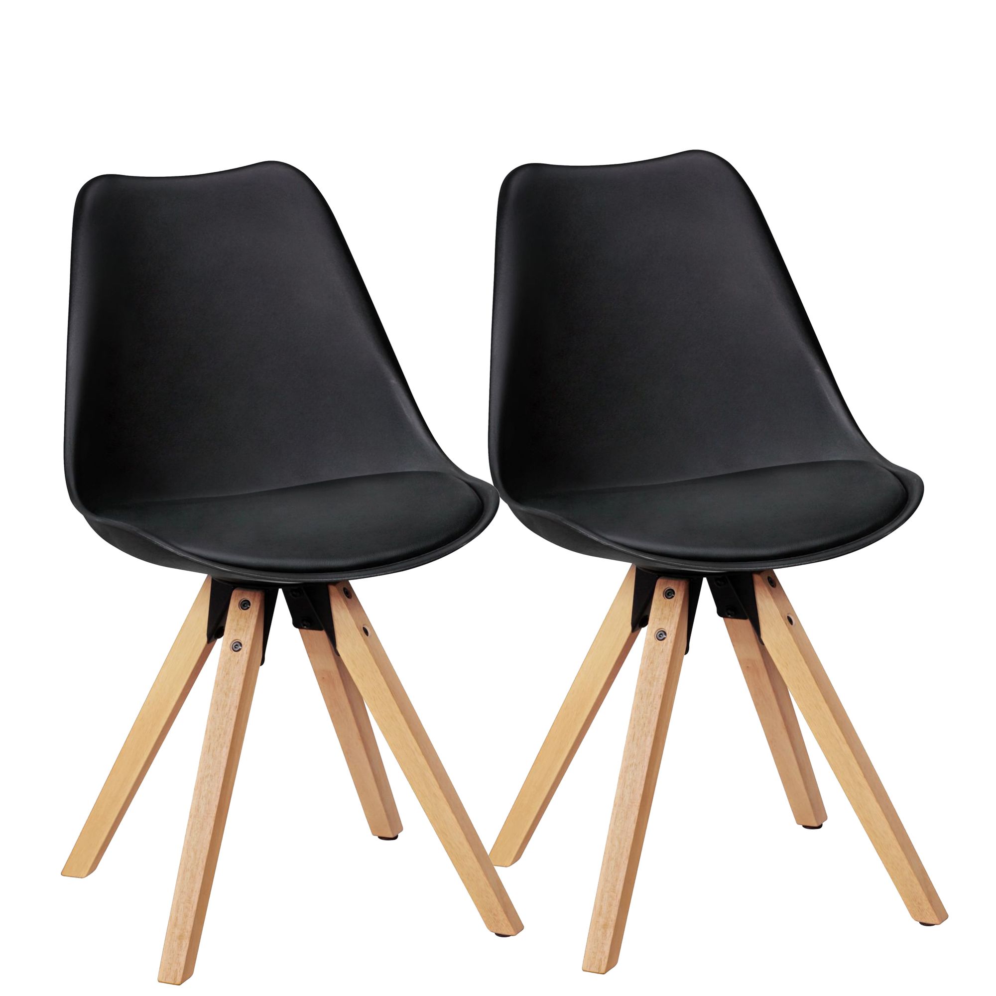 2er Set Retro Esszimmerstuhl LIMA Schwarz | Kunstleder | 49x87x52 cm