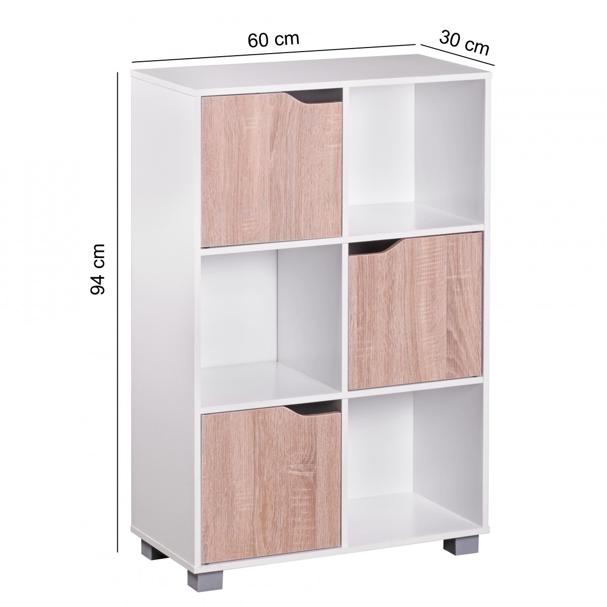 Design Bücherregal MASSA Modern Holz Weiß mit Türen Sonoma Eiche | 60 cm B x 90 cm H x 30 cm T