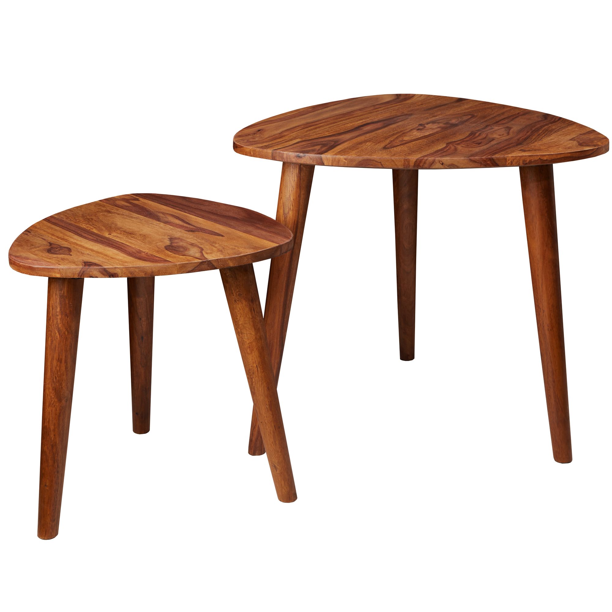 2er Set Satztisch aus massivem Sheesham-Holz | Holzfarben | Maße 60x54x60 cm und 42,5x45x42,5 cm