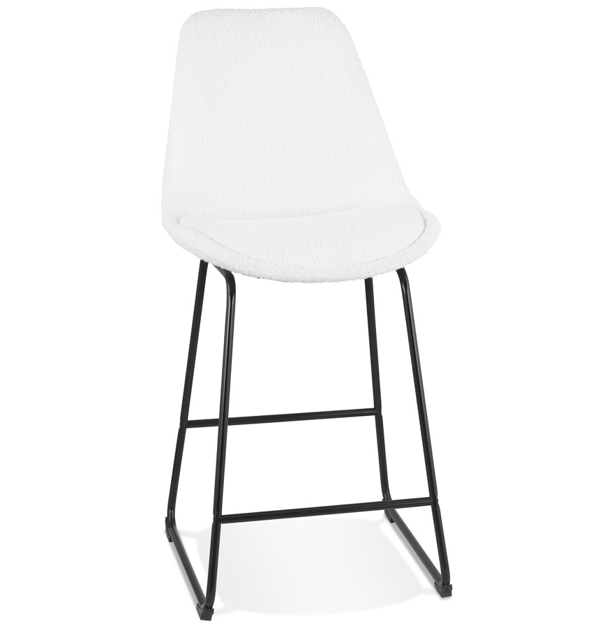 ALICE MINI Mid-Hocker aus weißem Bouclé-Stoff | Schwarze Metall-Schlittenbasis | H109 x B55 x T48 cm