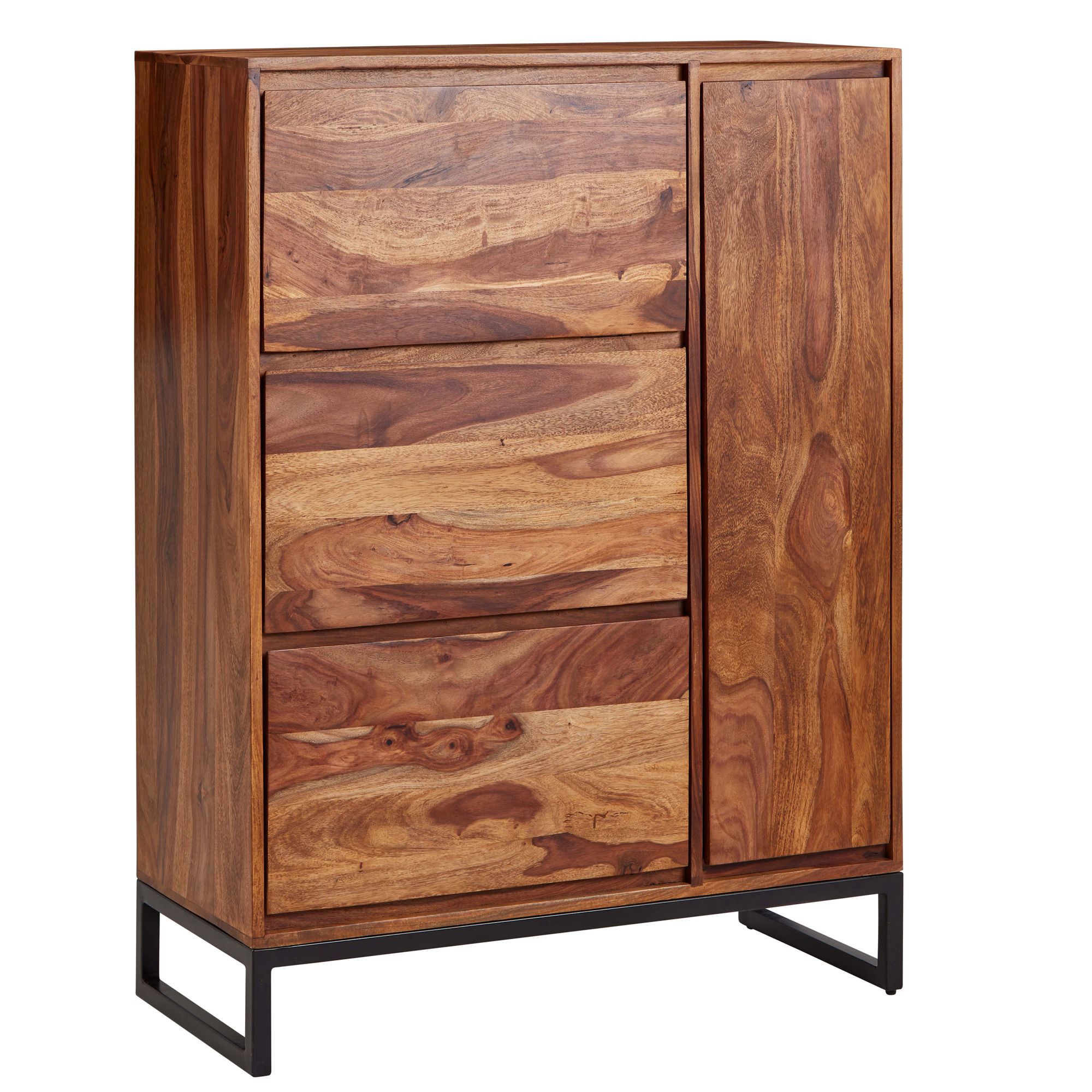 Schuhschrank Sheesham Massivholz | Dunkelbraun & Schwarz | 88x120x40 cm