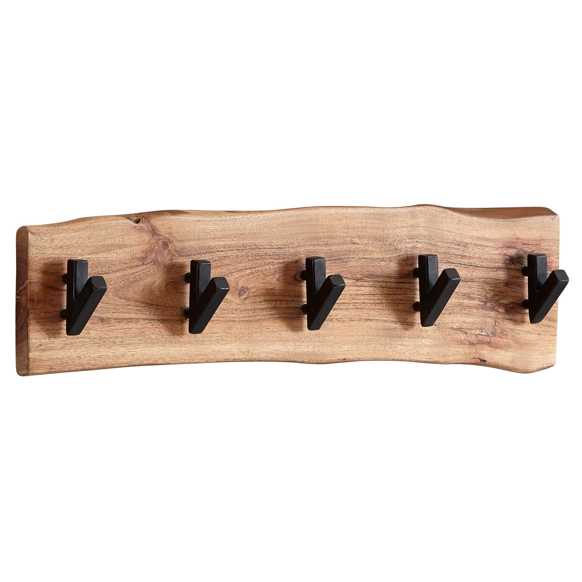 Design Wandgarderobe Akazie Massivholz / Metall | Braun/Schwarz | 60 x 17 x 9 cm