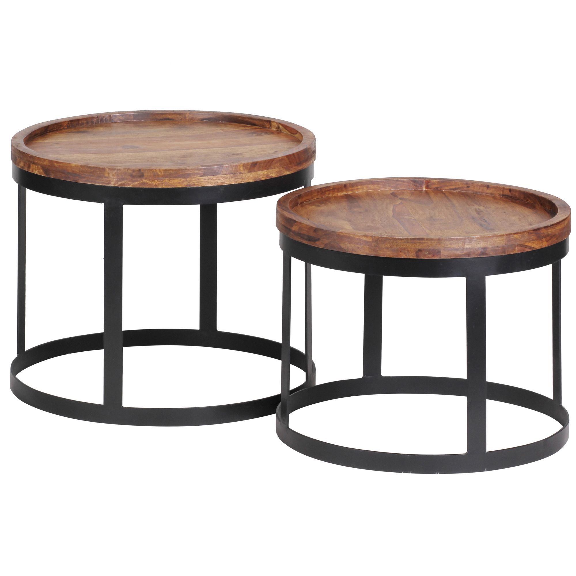 2er Set Massivholz Beistelltische Sheesham | Sheesham Farbe | 53-48 x 53-48 x 45-40 cm