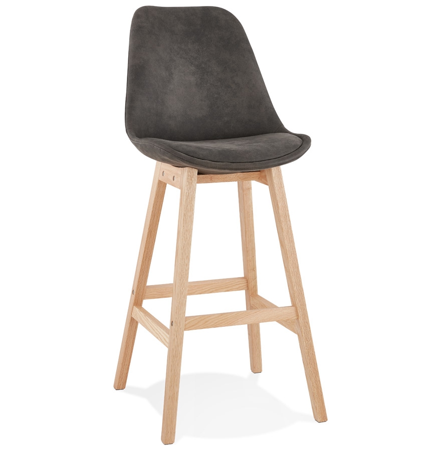 ASPEN Barhocker | Graues Mikrofaser | Beine aus natürlichem Holz | 56x48x113 cm