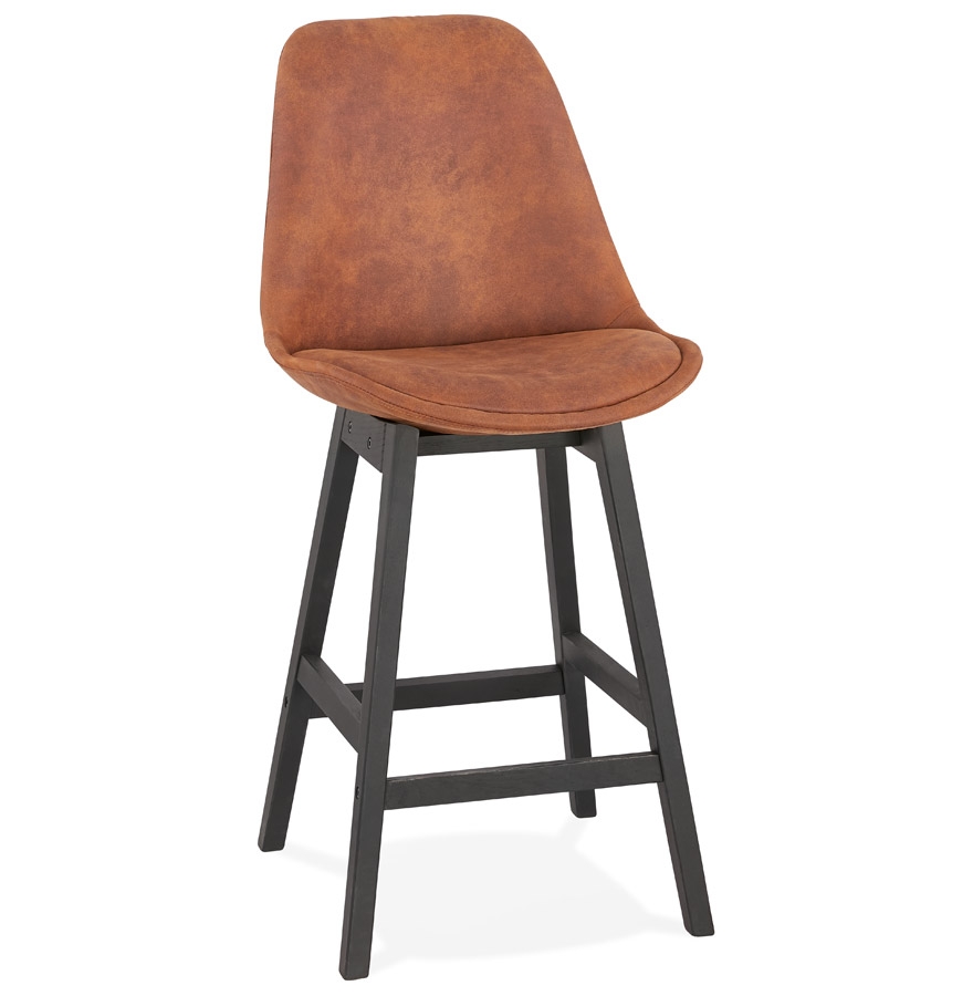 ASPEN MINI Mittelhoher Snackhocker Braun Mikrofaser | Schwarze Holzbeine | 56x48x103 cm