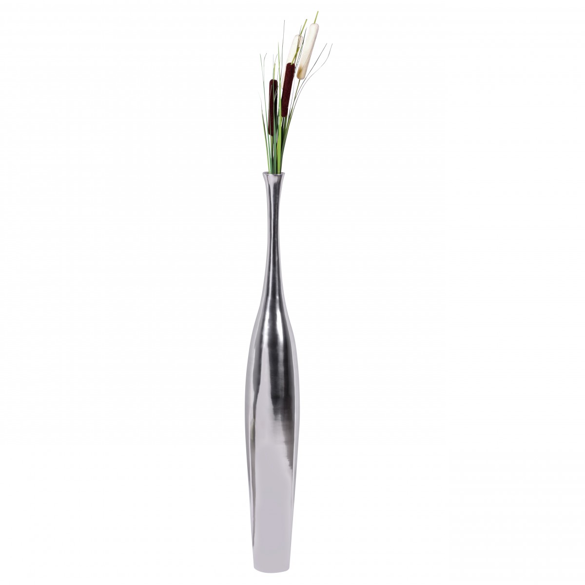 Deko Vase BOTTLE L | Modernes silbernes Aluminium | 100 cm