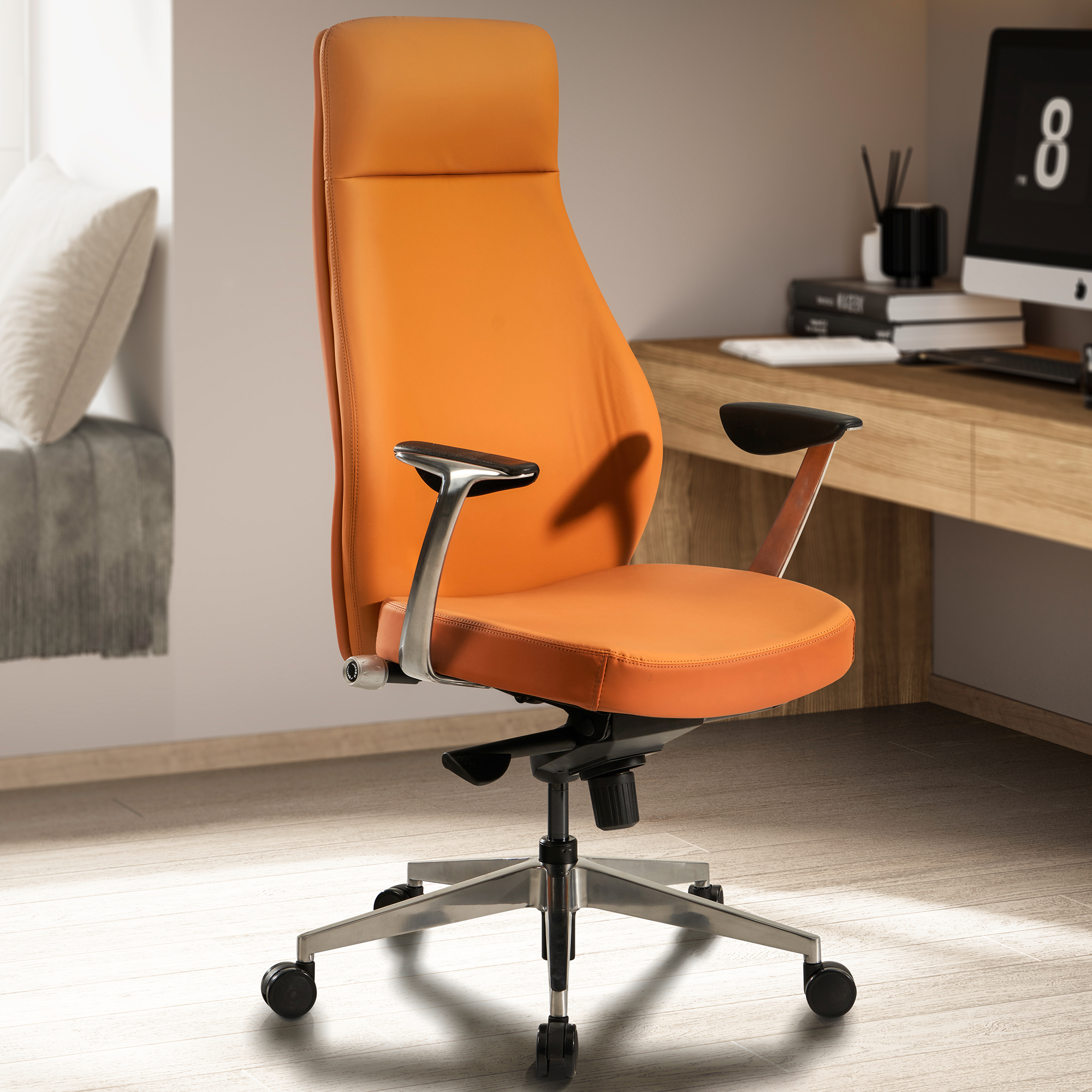 Bürostuhl Caramel Kunstleder | Ergonomischer Chefsessel | H 119-125 cm B 74 cm T 74 cm