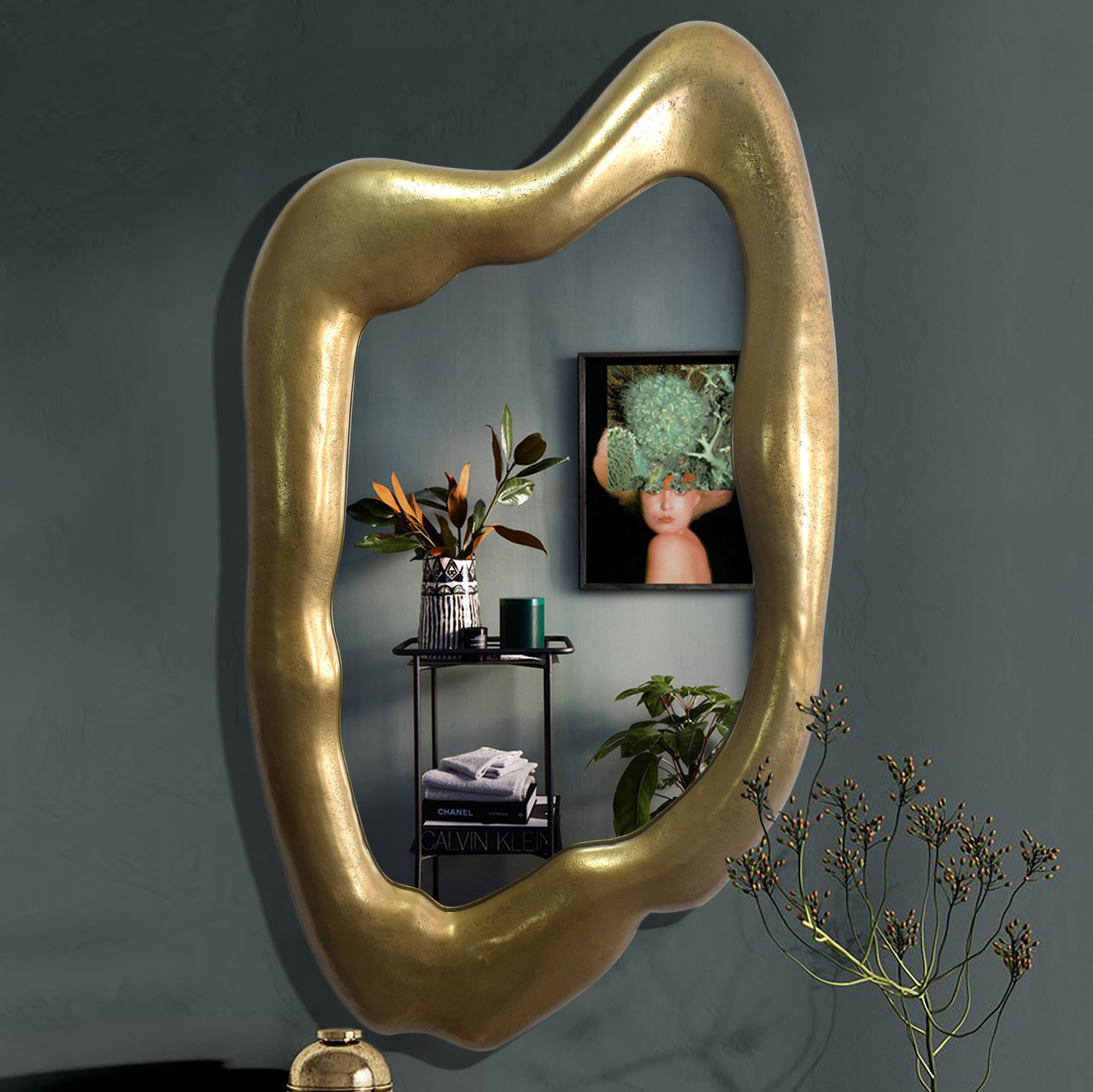Asymmetrischer Wandspiegel Glas & goldfarbenes Aluminium | 100x57 cm | Unregelmäßiger Rahmen