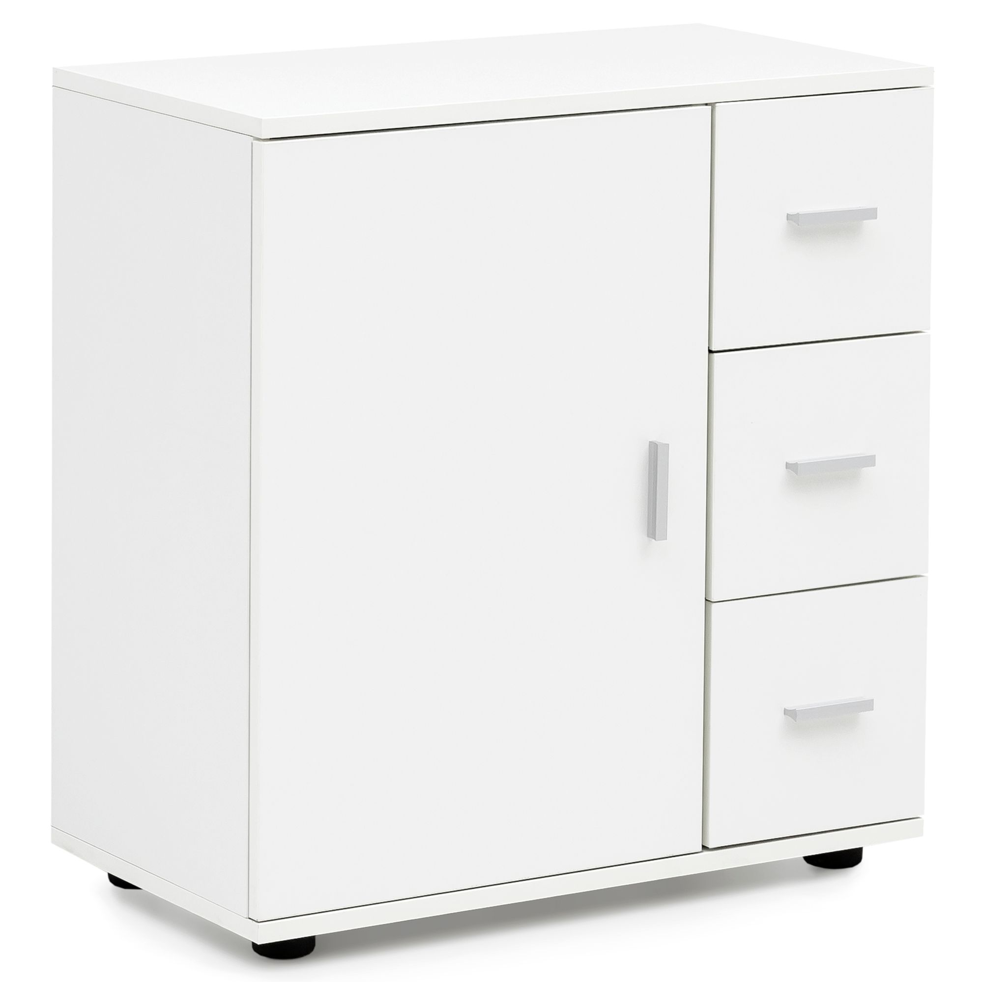 Badschrank Weiß Matt | 60x65,5x33 cm | Melamin und Aluminium