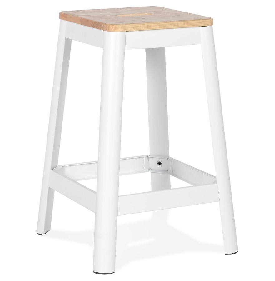 Alterego Barhocker LIDYA MINI Gestellfarbe Weiß Sitzfläche Natur