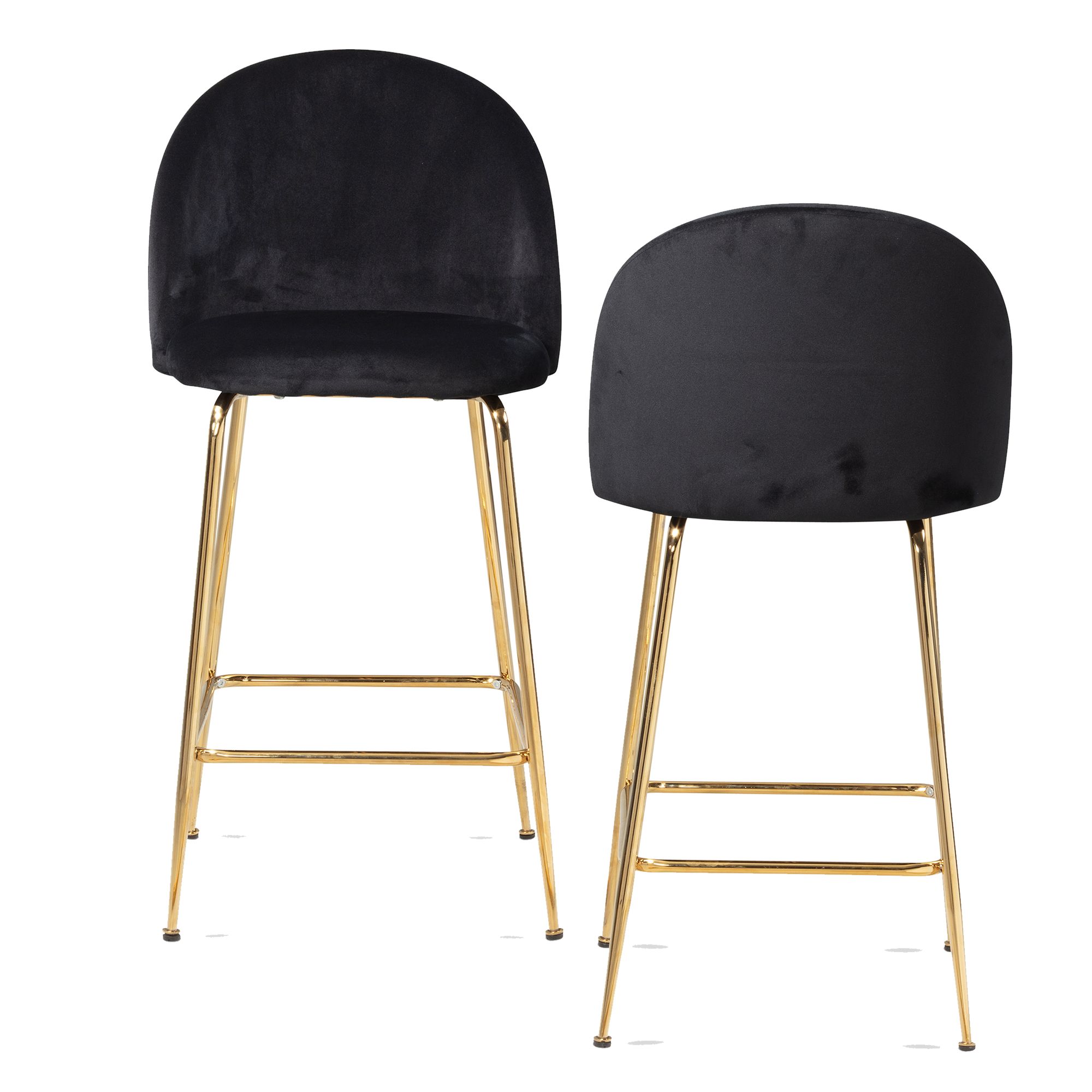 2er Set Barhocker Samt Schwarz | Goldene Metallbeine | 50x50x102 cm