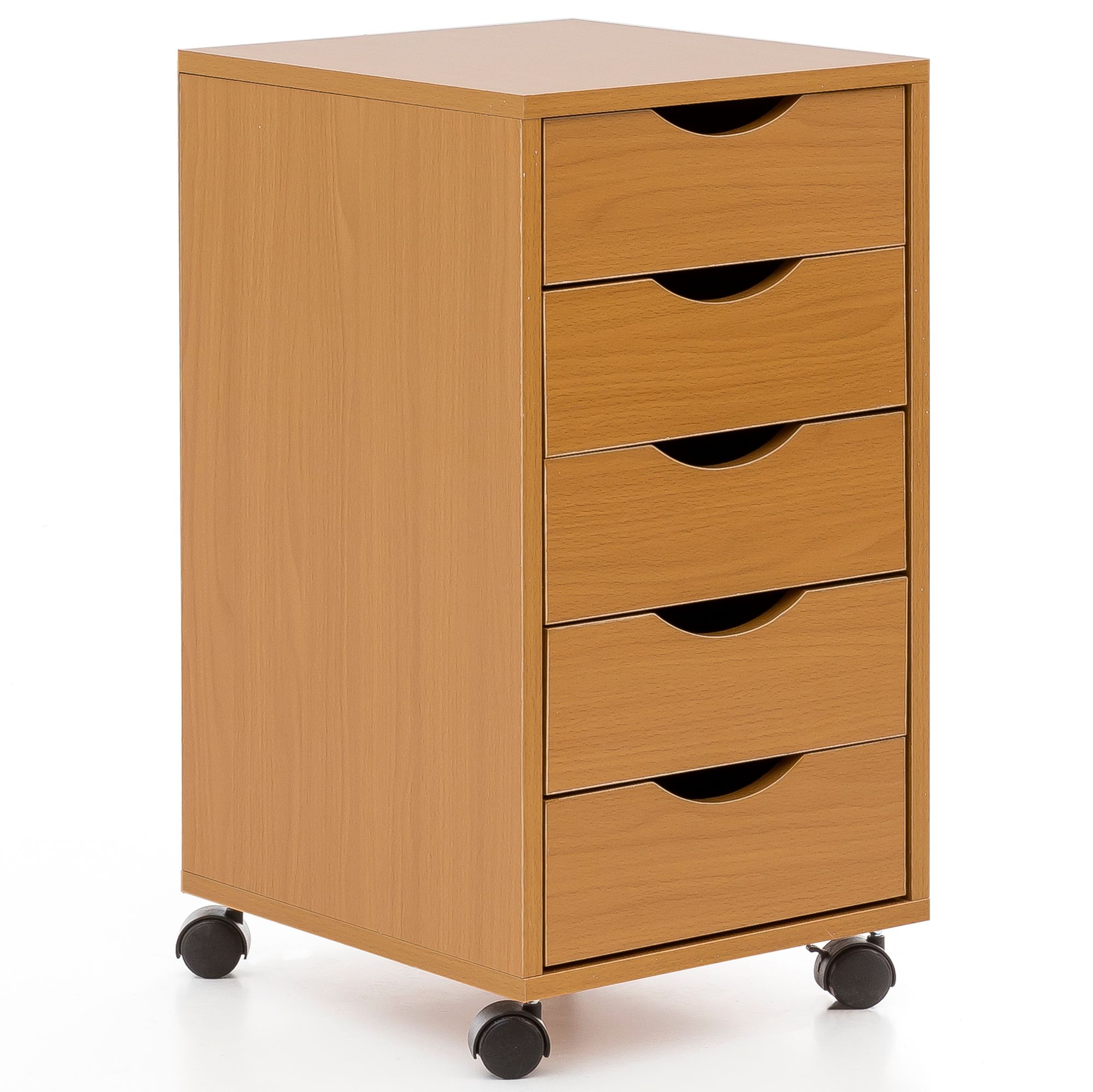 Rollcontainer Buche MDF | Schwarz | 33x64x38 cm | 5-Schubladen Rollschrank
