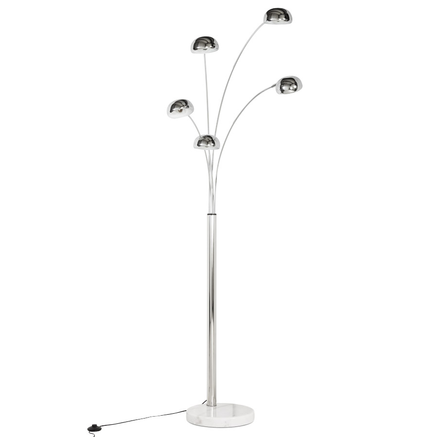 5-armiger Stehlampe aus chromiertem Metall | Grau | 125x35x200 cm