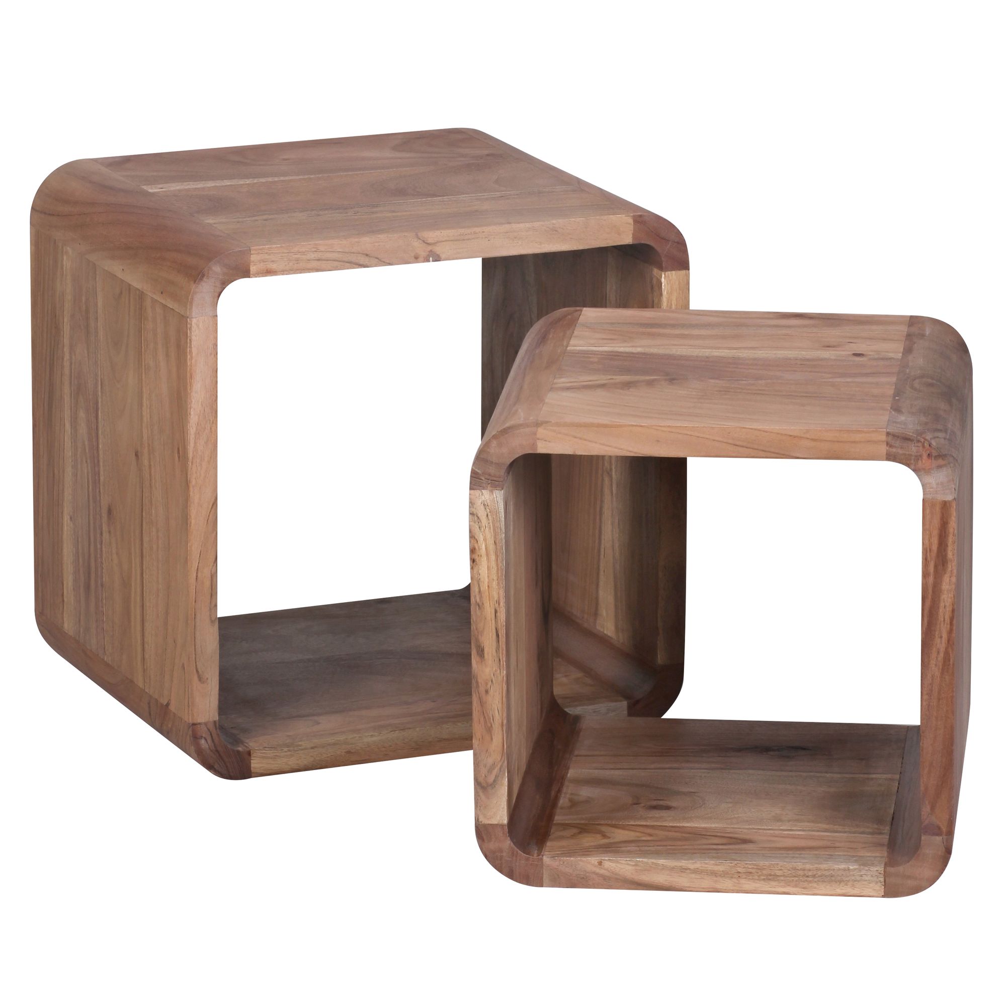 2er Set Beistelltische BOHA Massivholz Akazie | Holzfarbe | Maße 43x43x36 cm & 36x36x36 cm