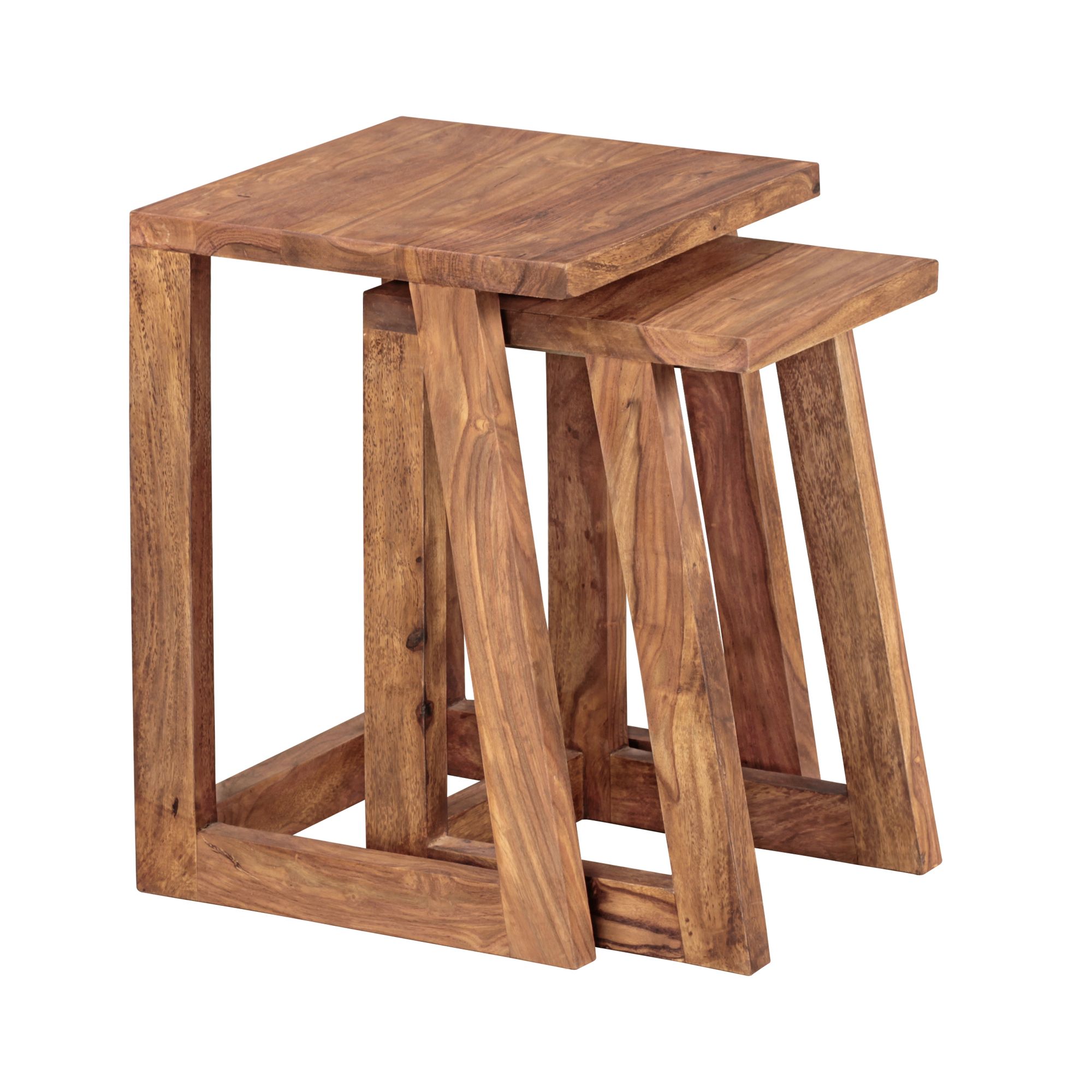 2er Set Sheesham Massivholz Beistelltische Naturfarben 50x36x36 cm & 45x27x31 cm | Landhausstil