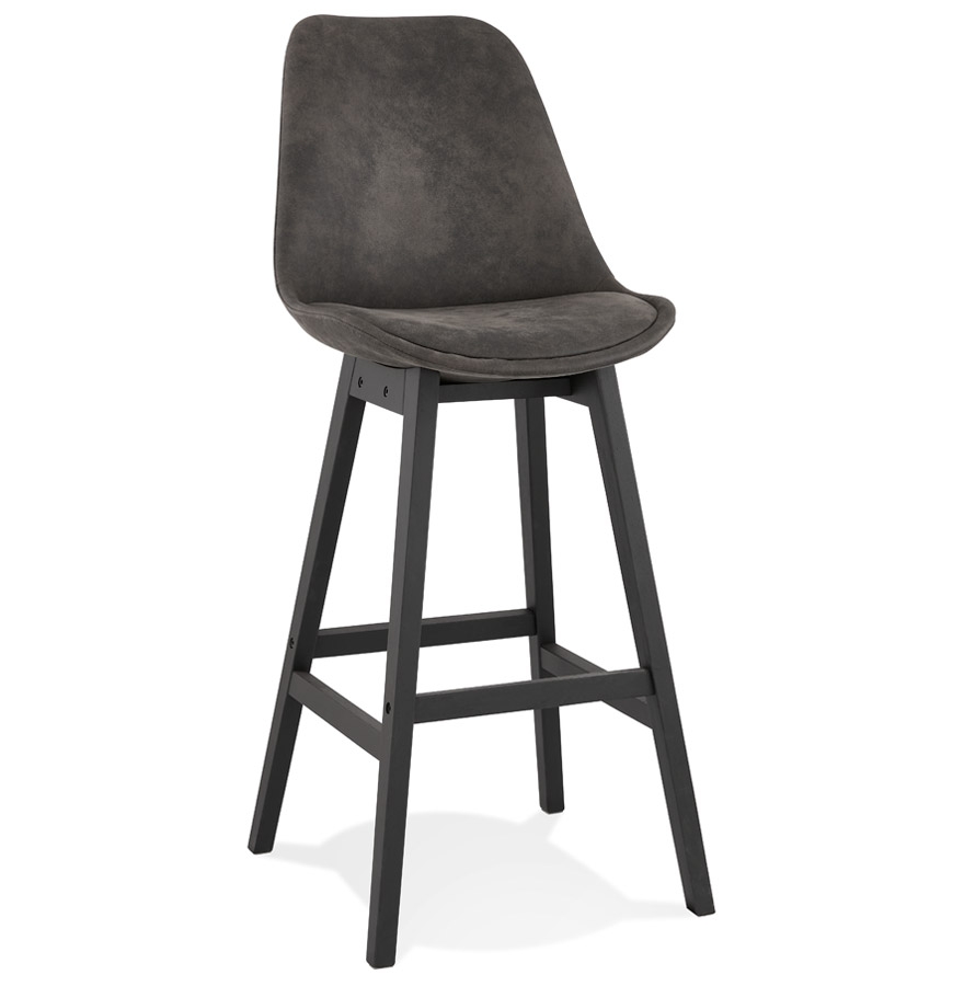 ASPEN Barhocker | Graues Mikrofaser | Schwarze Holzbeine | 56x48x113 cm