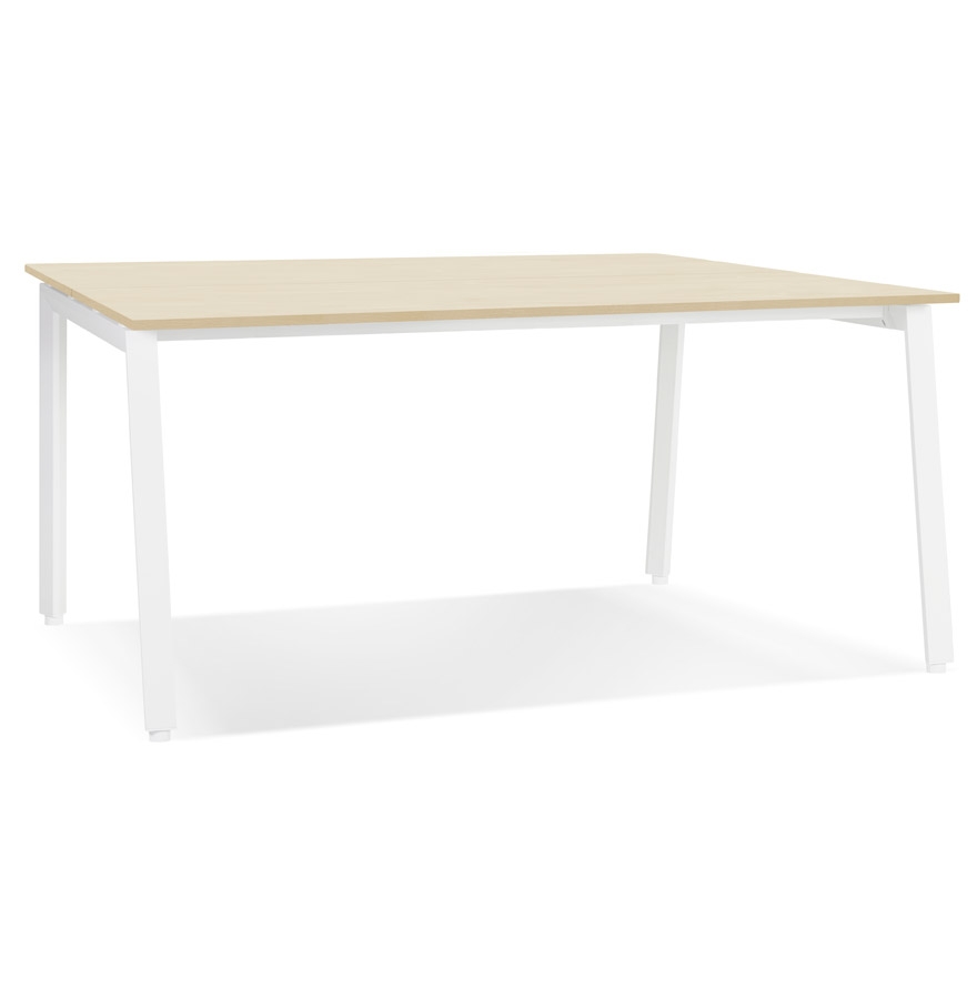 Beiger Konferenztisch mit weißem Metall | Melamin MDF Holz natur | 160x160x74,5 cm