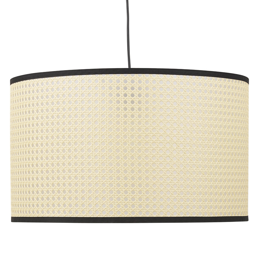'GOBU' runde Hängeleuchte aus natürlichem Rattan und schwarzer Struktur | Beige/Schwarz | 50x50x150 cm