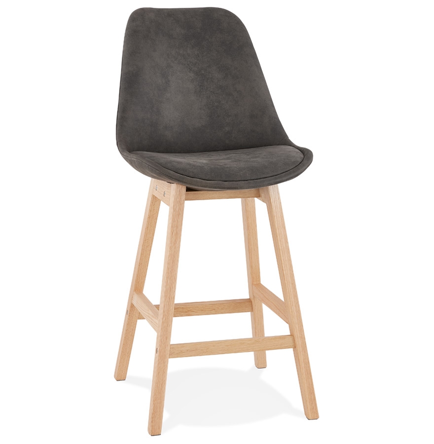 ASPEN MINI Snackhocker | Graues Mikrofaser | Beine aus natürlichem Holz | 56x48x103 cm