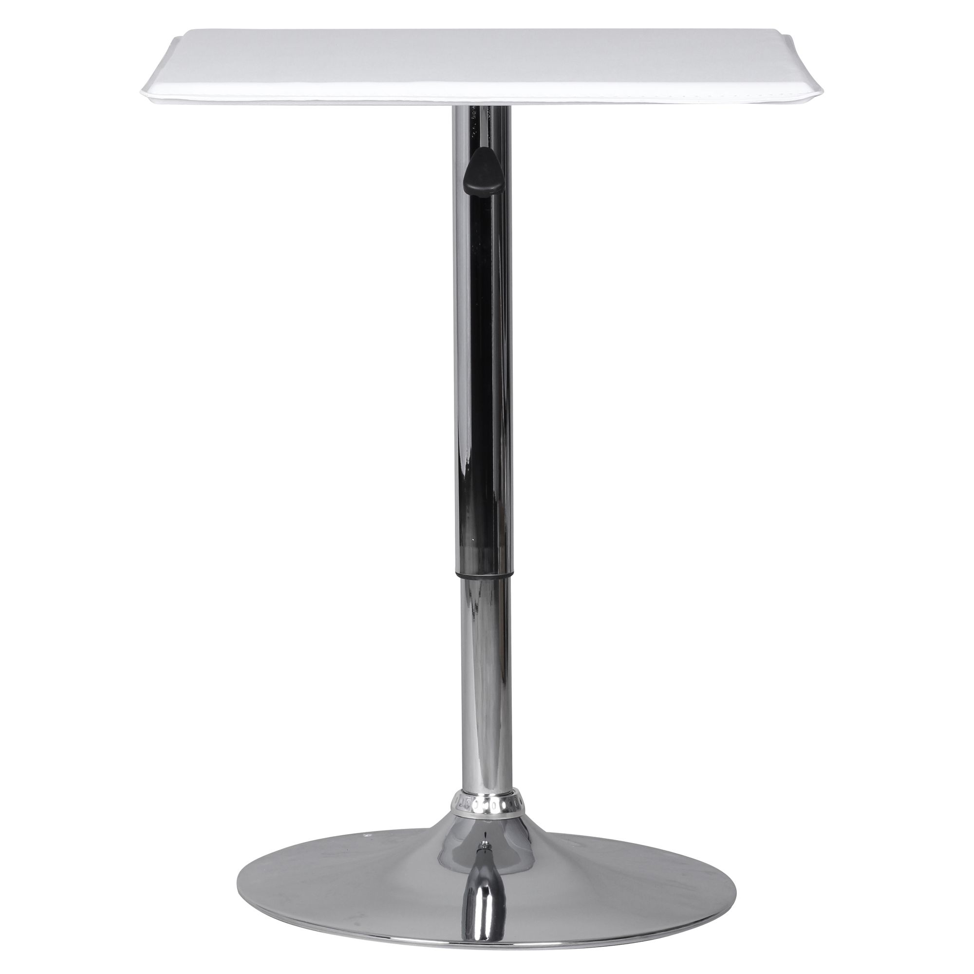 Höhenverstellbarer Quadratischer Bartisch Weiß Kunstleder | 63x63 cm | Verchromter Trompetenfuß