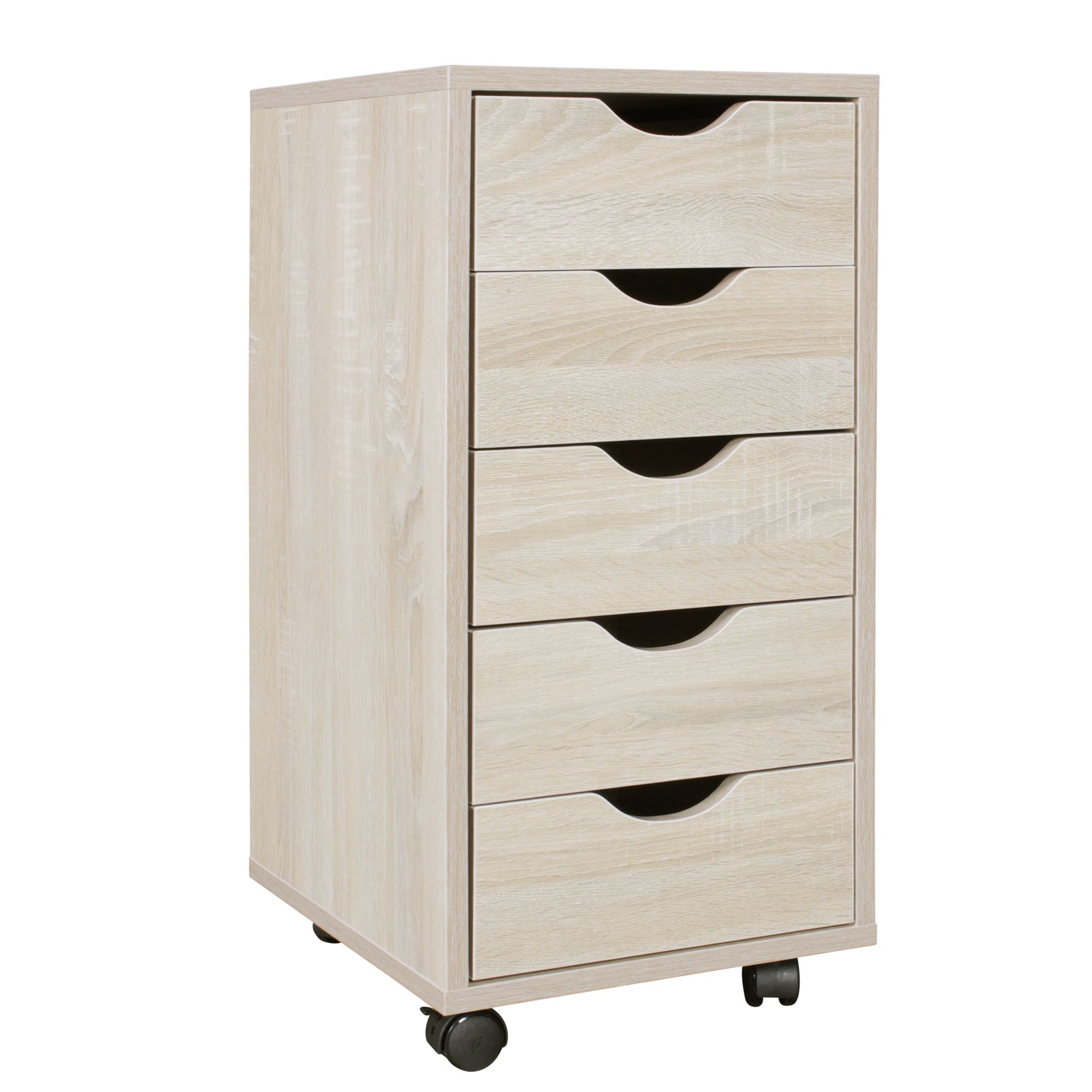 Rollcontainer MDF Sonoma 33x64x38 cm | 5 Schubladen | Mobiler Büroschrank