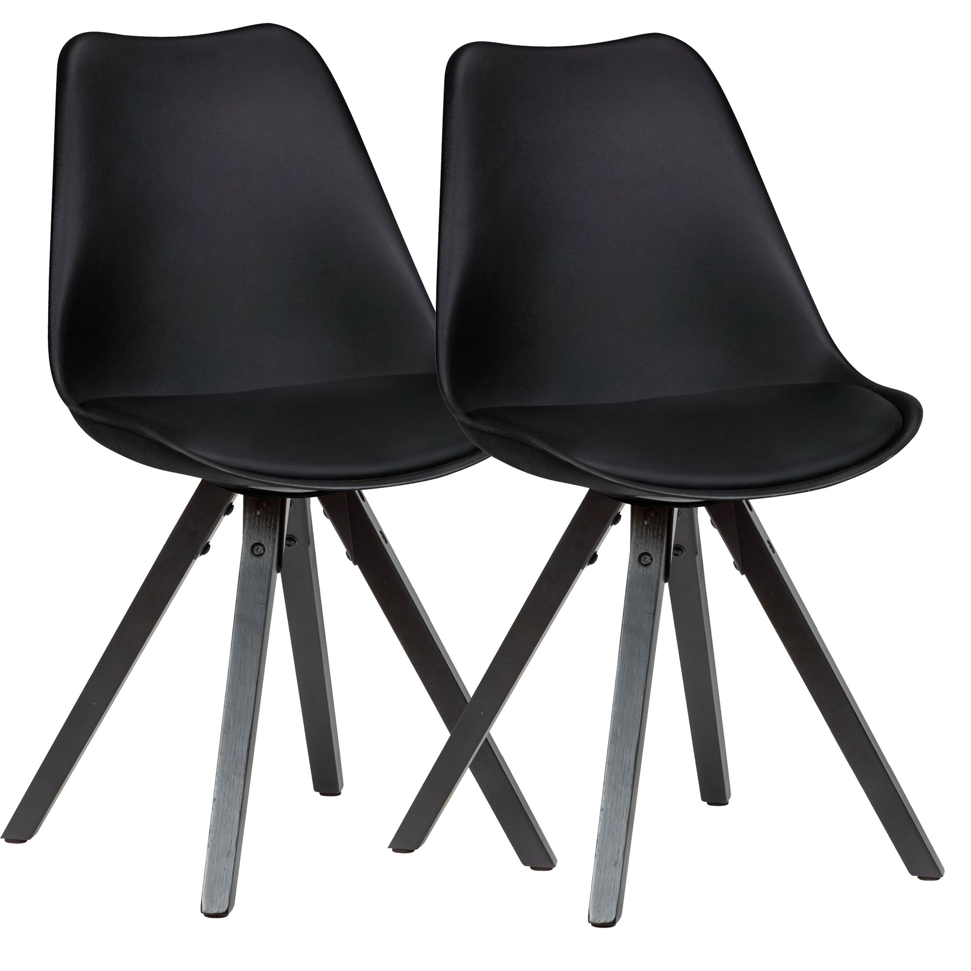 2er Set Retro Esszimmerstuhl Schwarz | Kunstleder | 87x49x52 cm