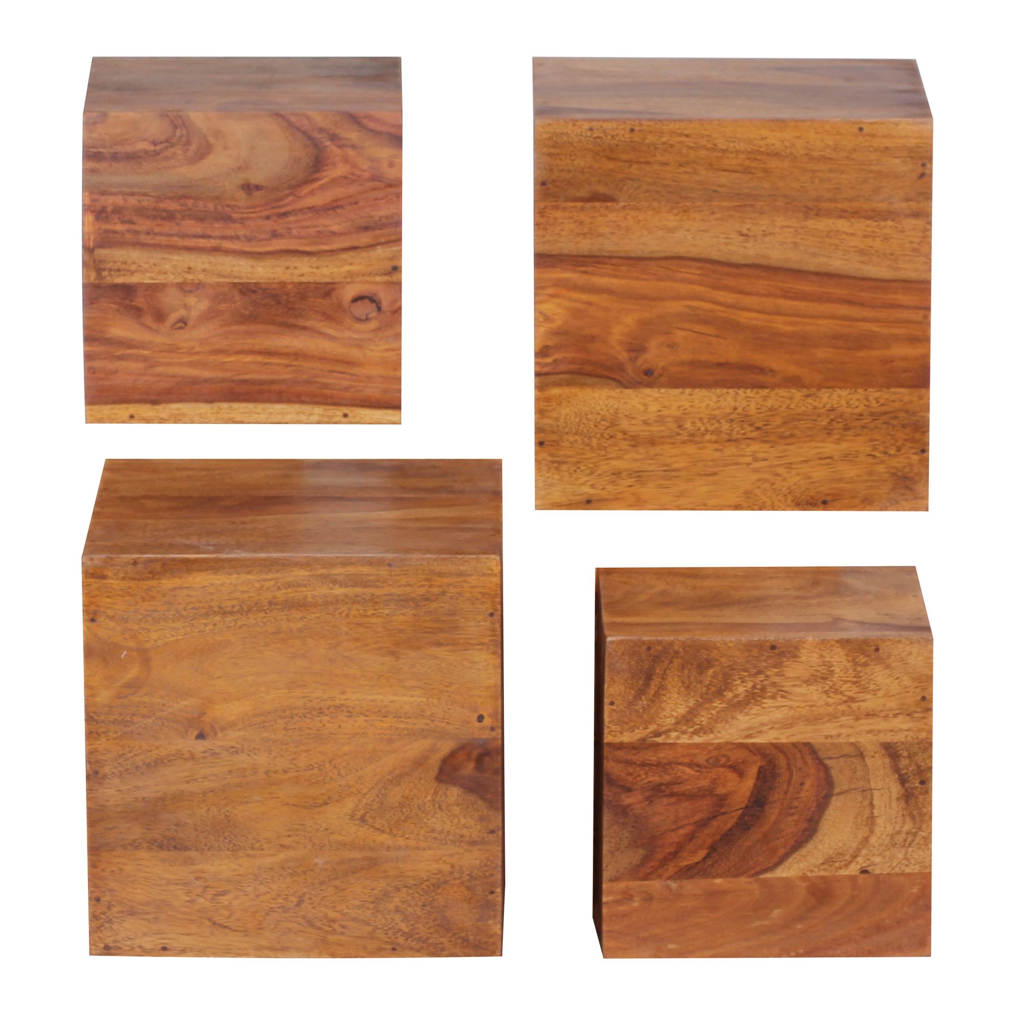 4er Set Wandregale MUMBAI | Massivholz Sheesham Natur | 25x25x25 cm & 20x20x20 cm