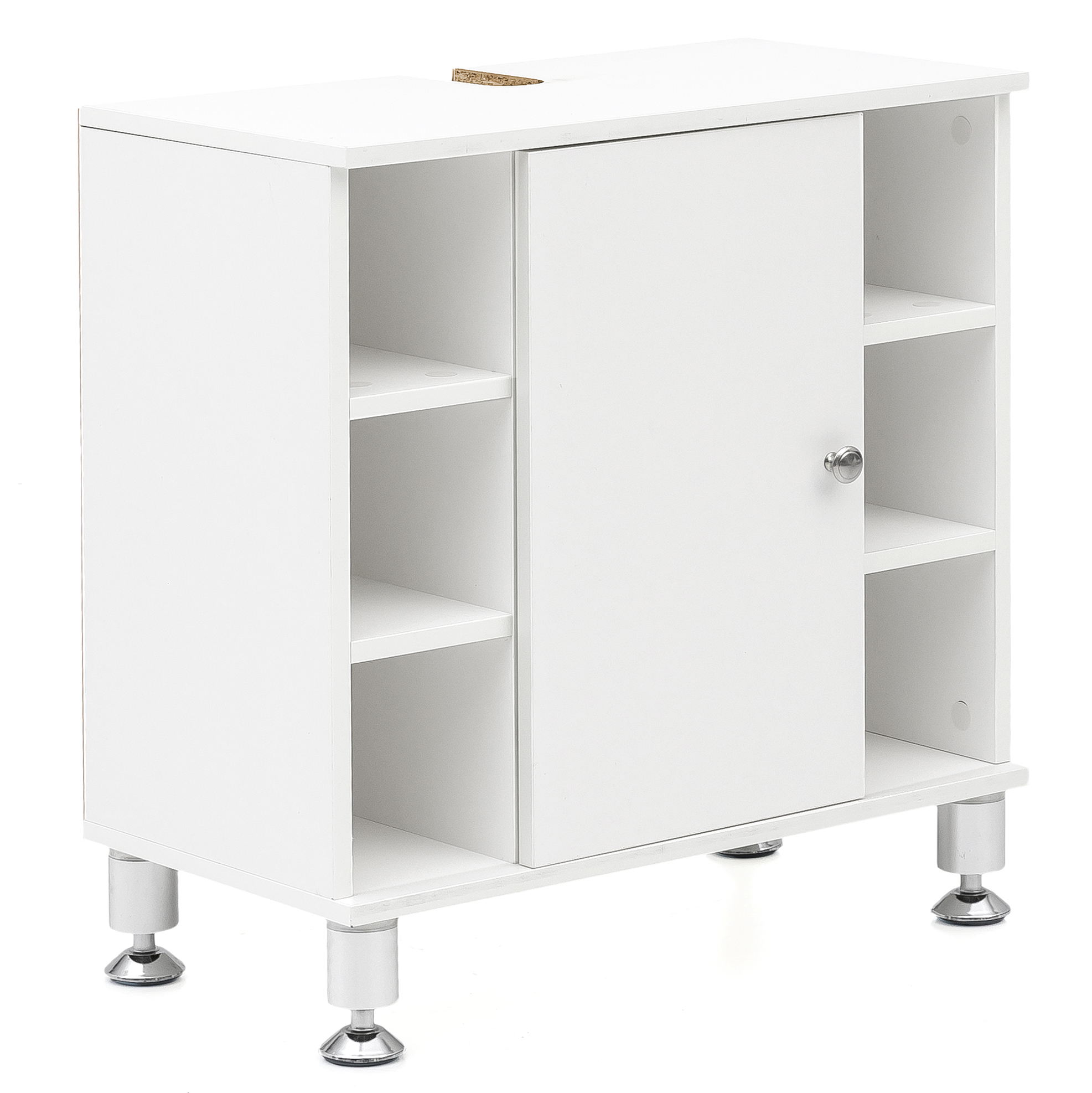 Waschbeckenunterschrank Holz Weiß 60x64x32 cm | Aluminiumgriff | Badezimmerschrank mit Ablage