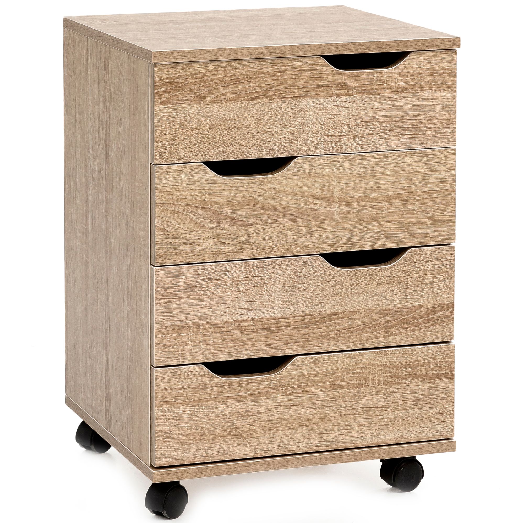 Rollcontainer Sonoma Spanplatte | 40x60x40 cm | Mobiler Schubladenschrank Sonoma Optik mit Rollen