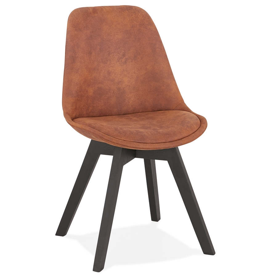 AXEL Stuhl aus braunem Mikrofaser | Schwarzes Holzgestell | 56x48x85 cm