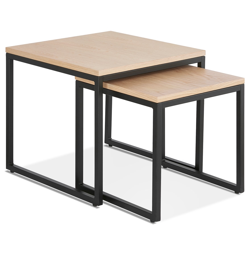 2er Set MOMA Industrielle Nesting Tische | Natürliche Eichenfurnier-Holz und Schwarzes Metall | 50x50x45 cm