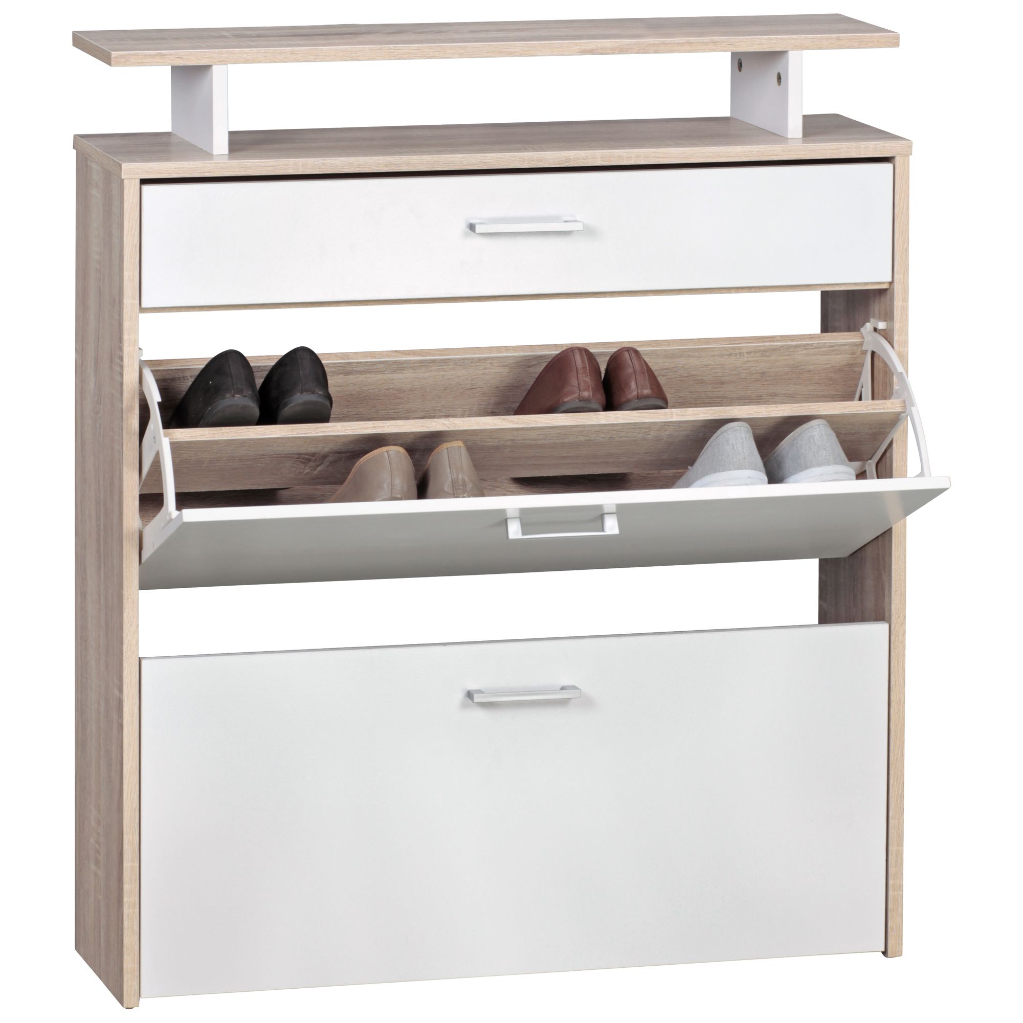 Schuhkipper aus MDF Holz Sonoma Eiche/Weiß 80 x 24 x 95 cm | Farbe Sonoma Eiche/Weiß